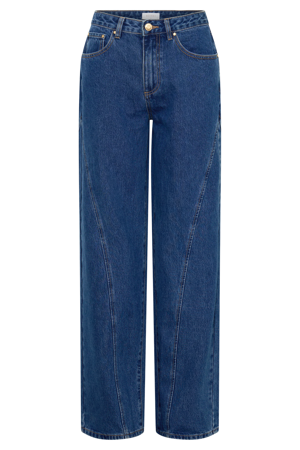 Georgette Mid Rise Paneled Denim Jeans - Dark Blue