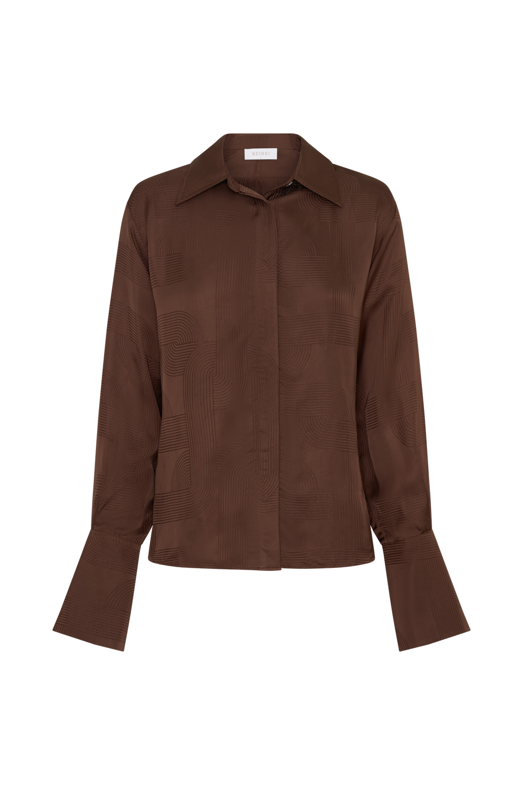 Gia Long Sleeve Satin Shirt - Chocolate