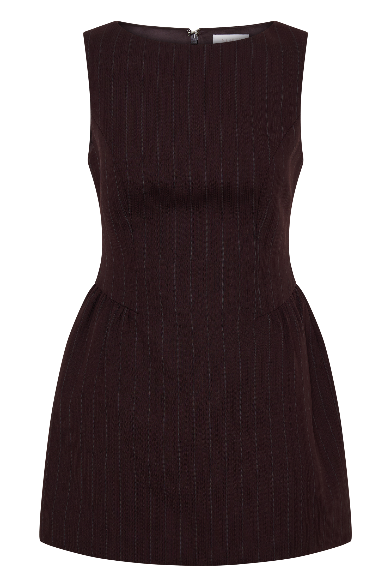Hallie Boat Neck Mini Dress - Plum Pinstripe