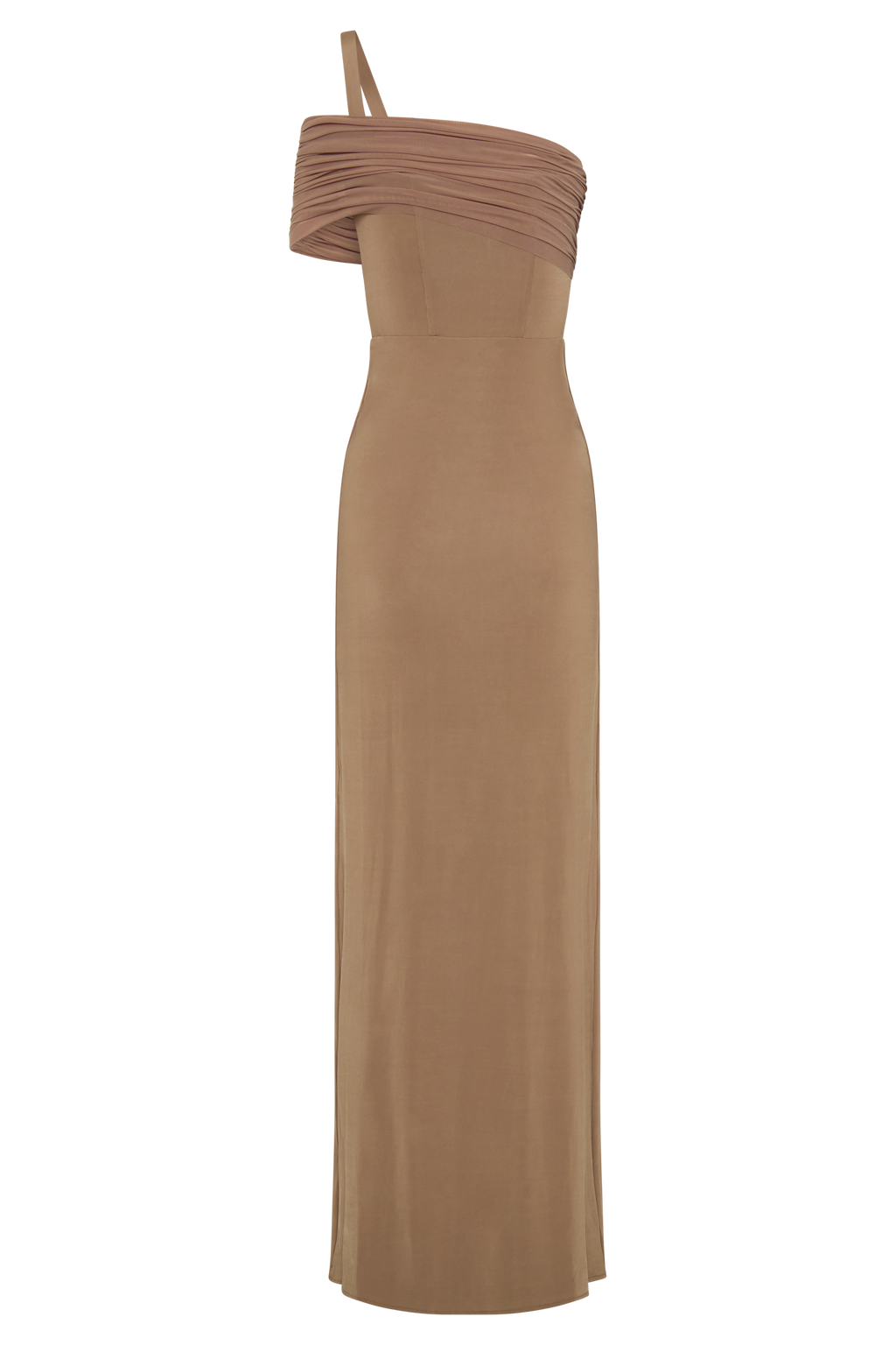 Hanh One Shoulder Mesh Maxi Dress - Tan