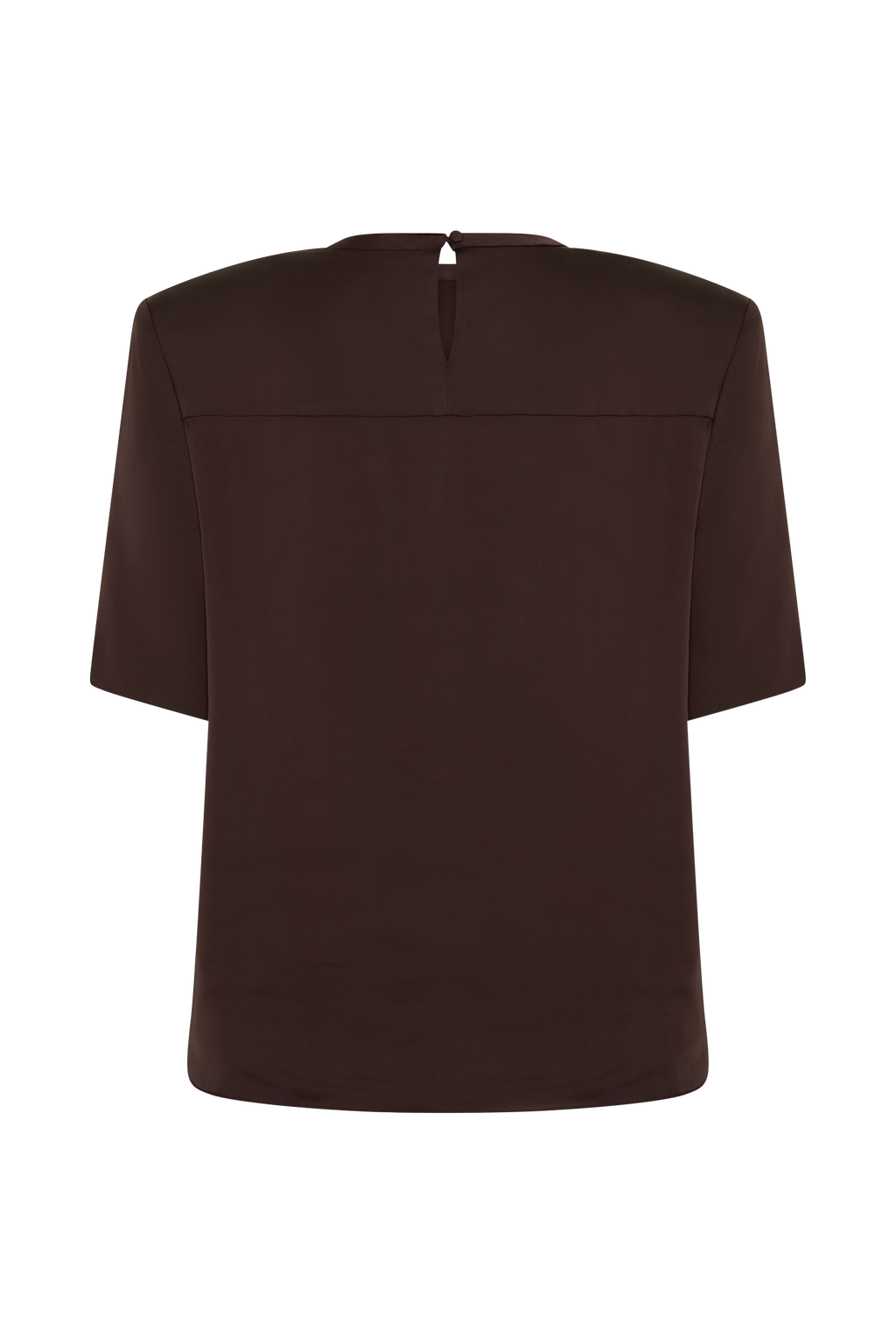 Harlyn Shoulder Pad Short Sleeve Satin Top - Dark Chocolate