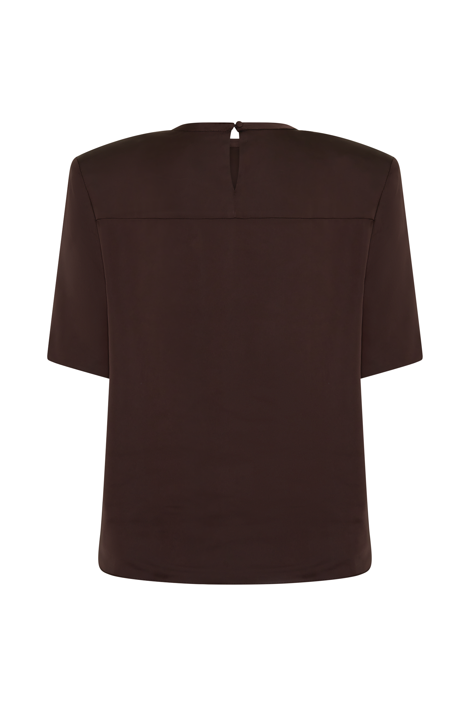 Harlyn Shoulder Pad Short Sleeve Satin Top - Dark Chocolate