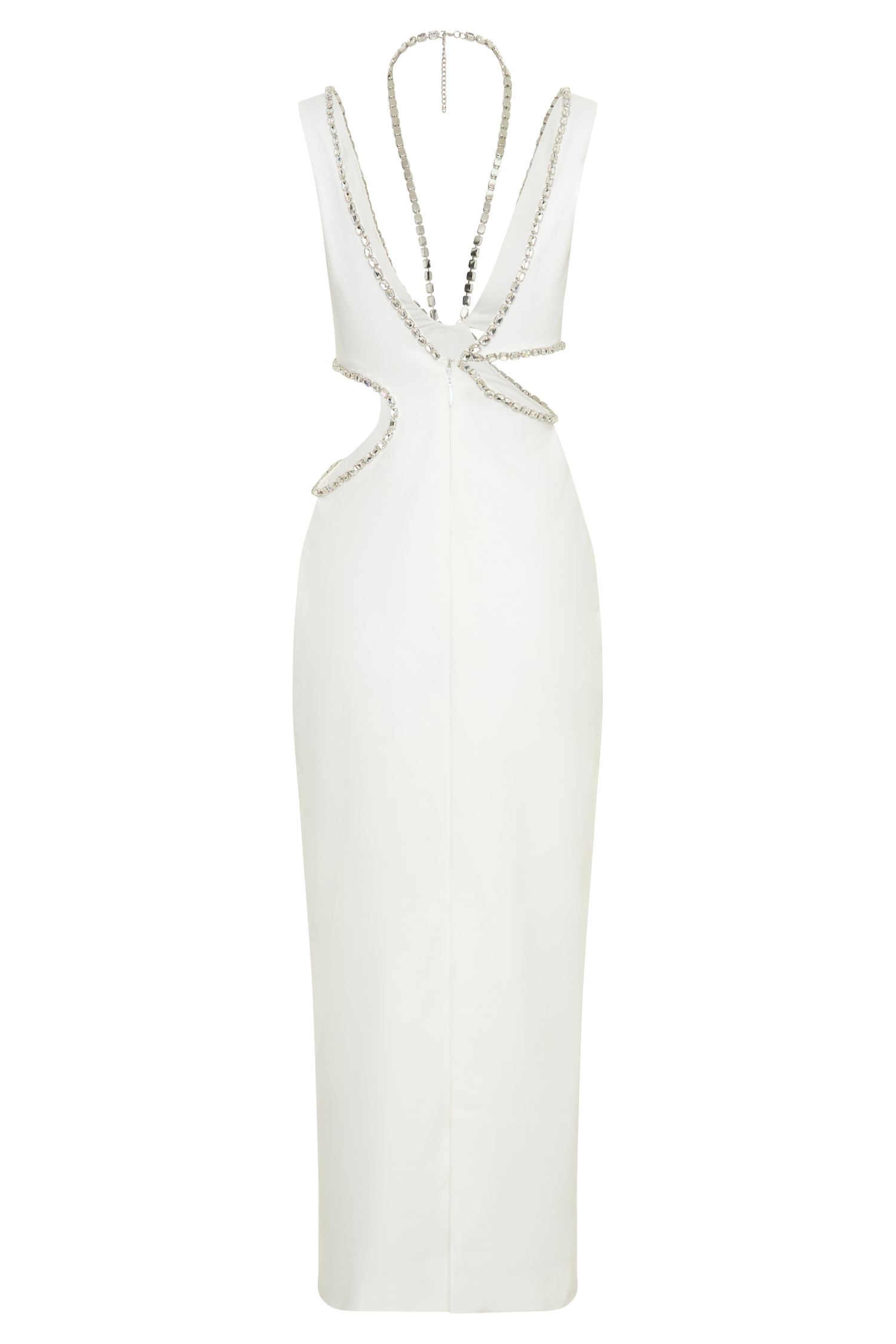 Henny Diamante Trim Cut Out Midi Dress - White