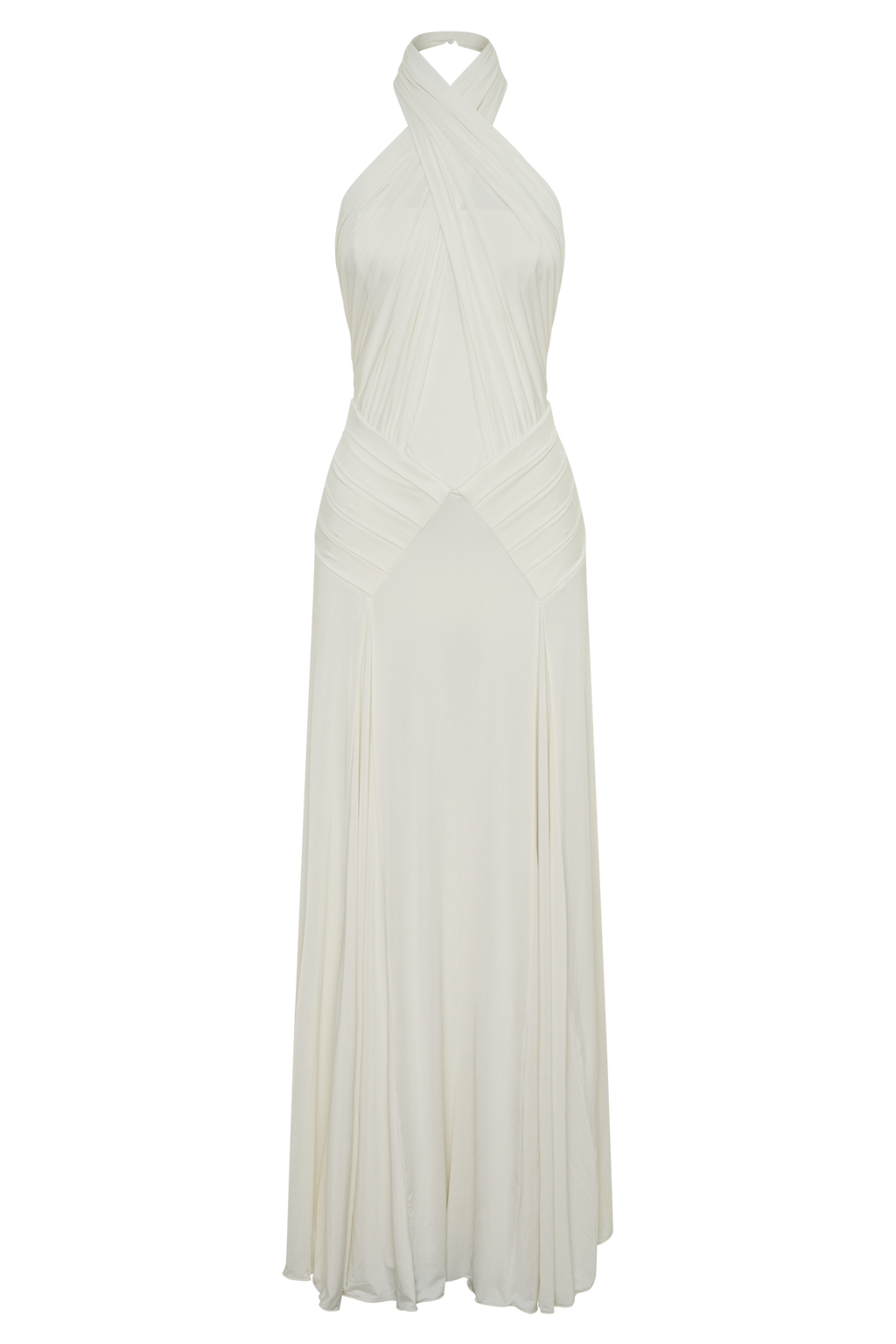 Indira Gathered Slinky Halter Maxi Dress - Ivory
