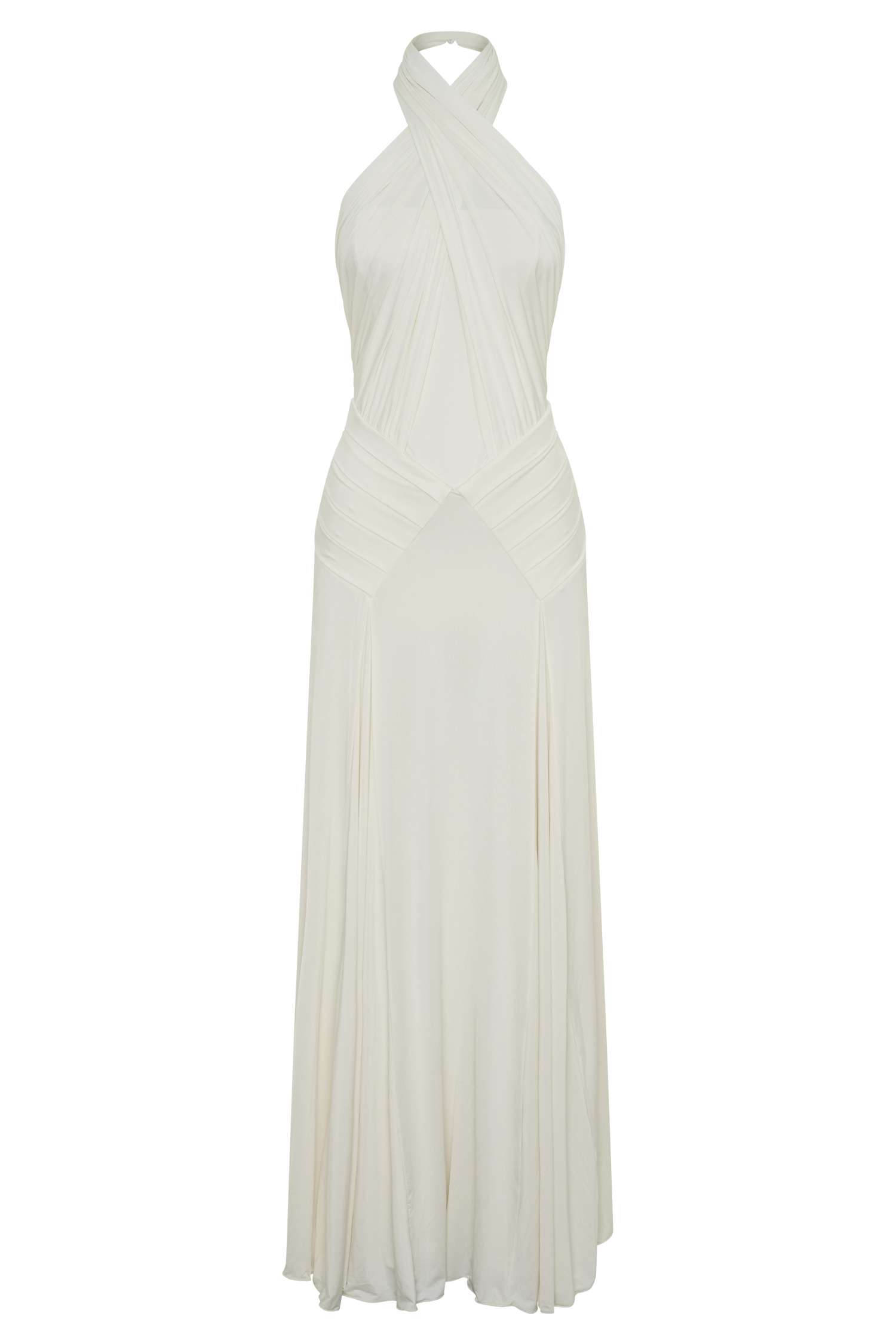 Indira Gathered Slinky Halter Maxi Dress - Ivory