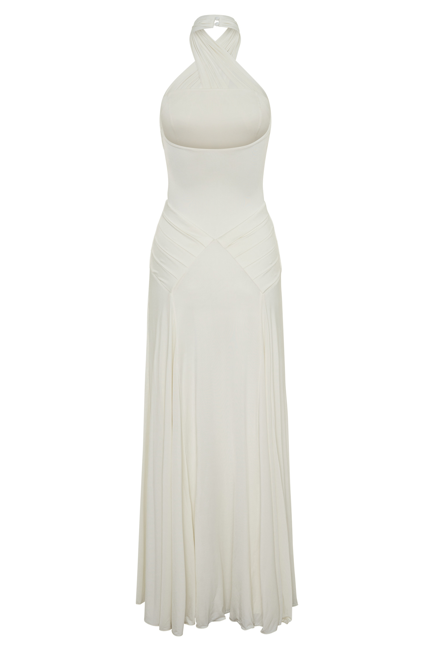 Indira Gathered Slinky Halter Maxi Dress - Ivory