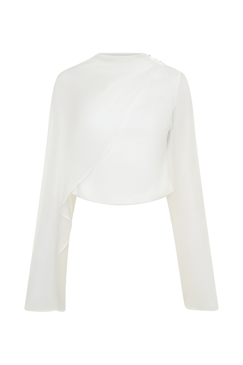 Ida Sheer Asymmetrical Long Sleeve Cape - White
