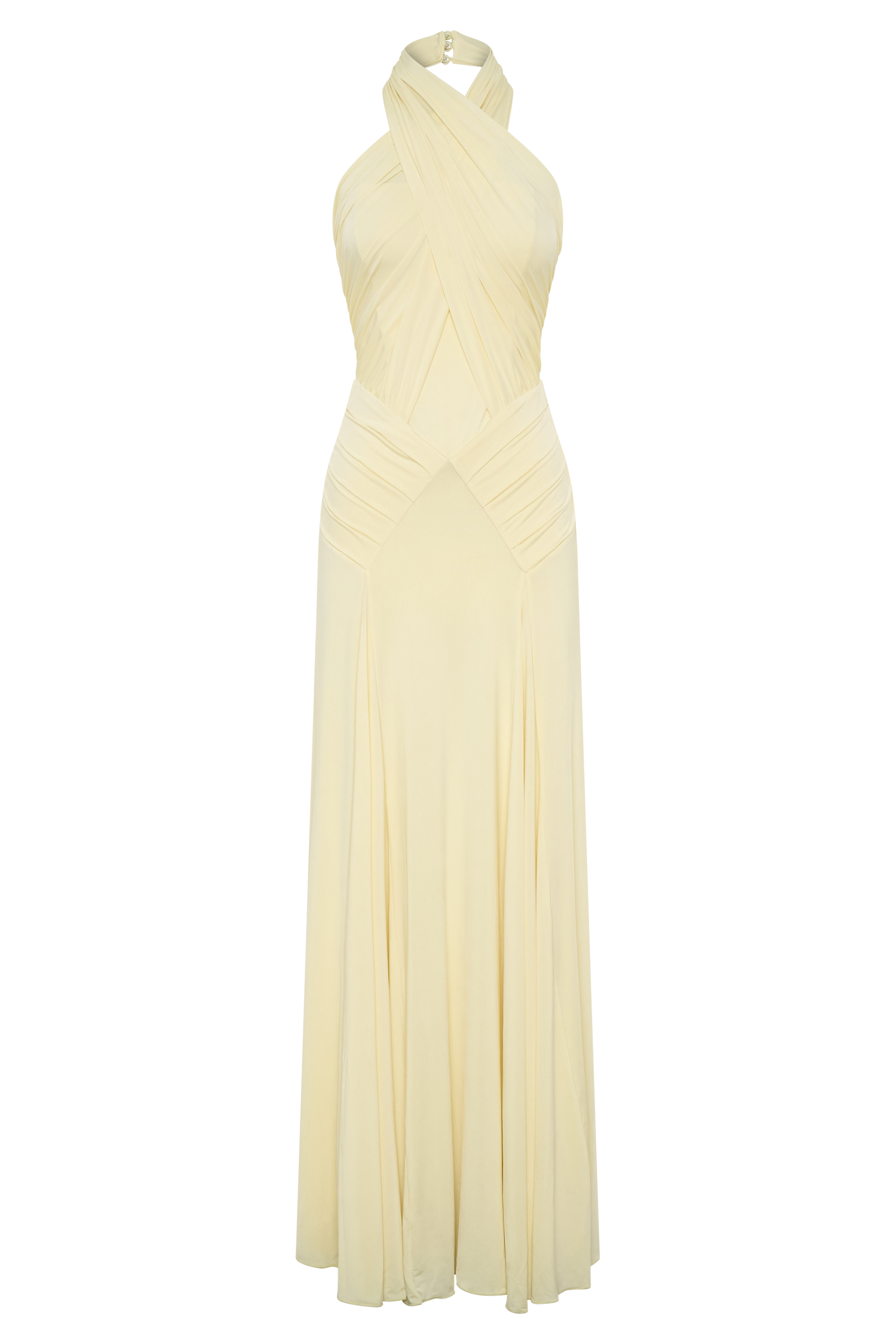 Indira Gathered Slinky Halter Maxi Dress - Lemon