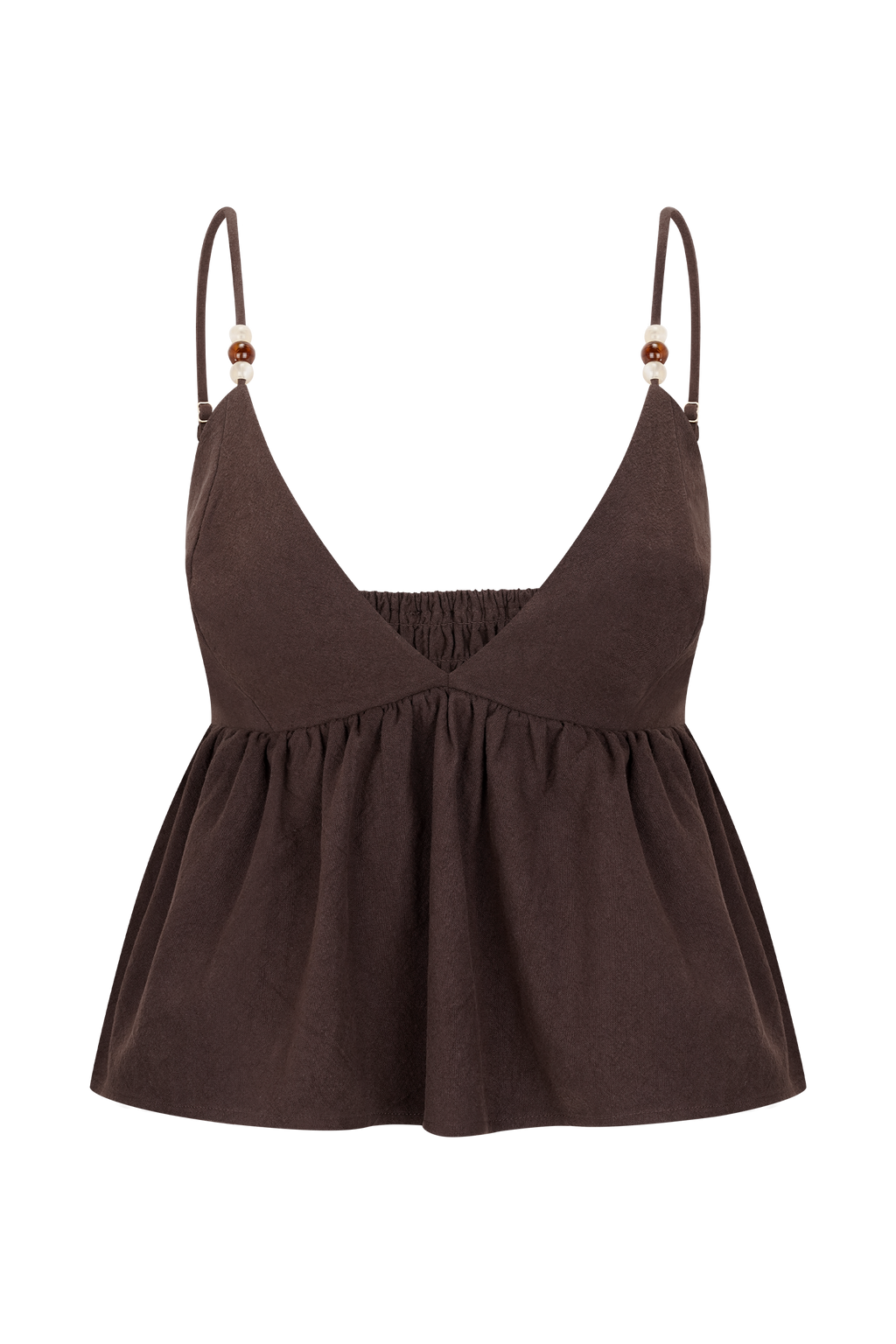 Janayia Cotton Beaded Top - Dark Espresso
