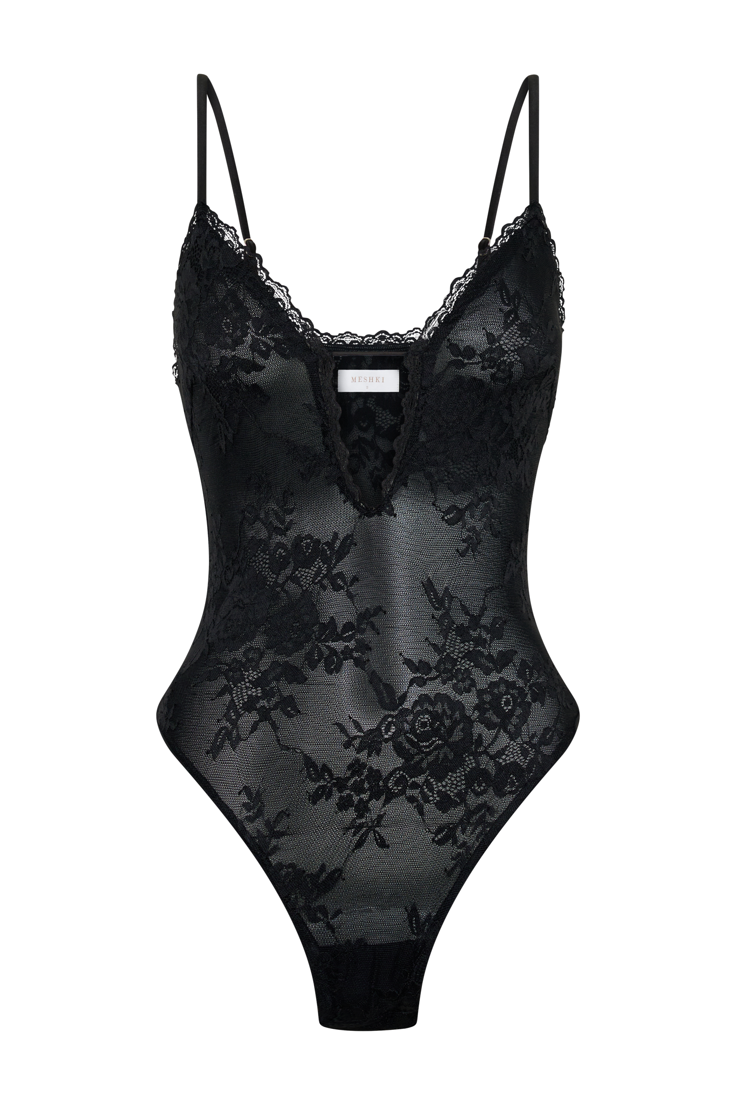 Jasper Sheer Plunge Lace Bodysuit - Black