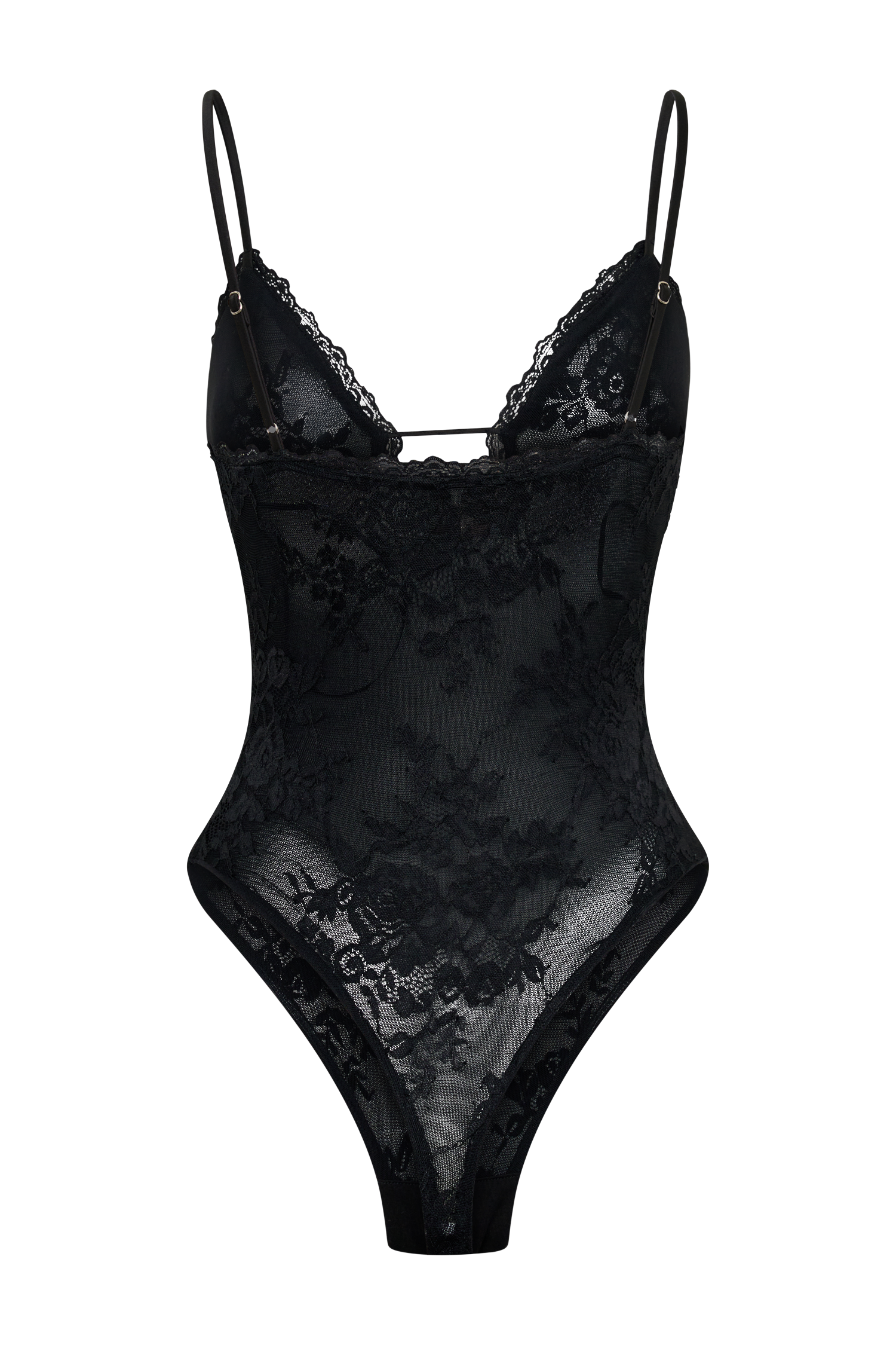 Jasper Sheer Plunge Lace Bodysuit - Black