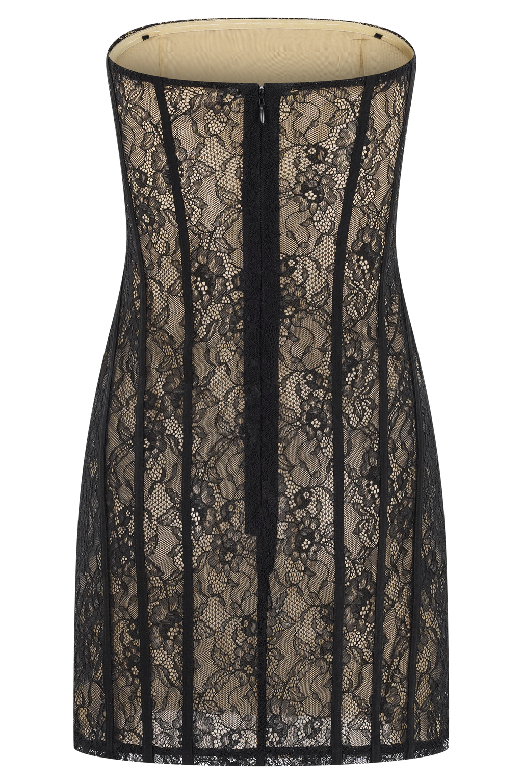 Jeannette Panelled Lace Mini Dress - Black