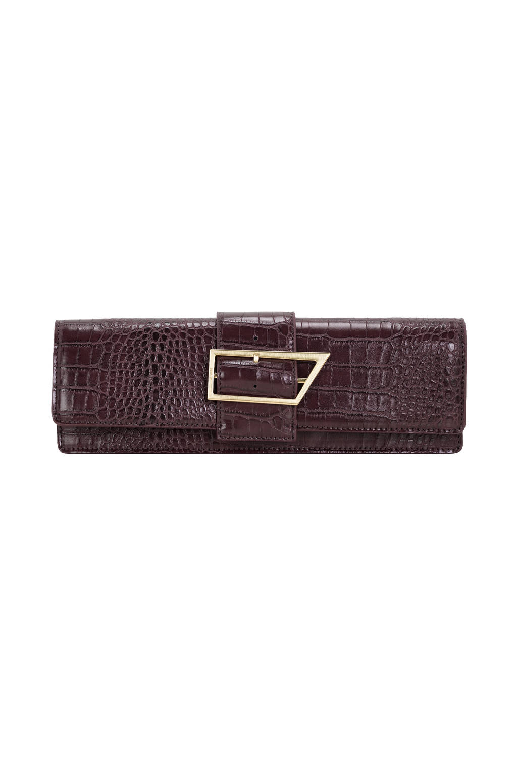 Jessica Faux Leather Crocodile Clutch - Burgundy