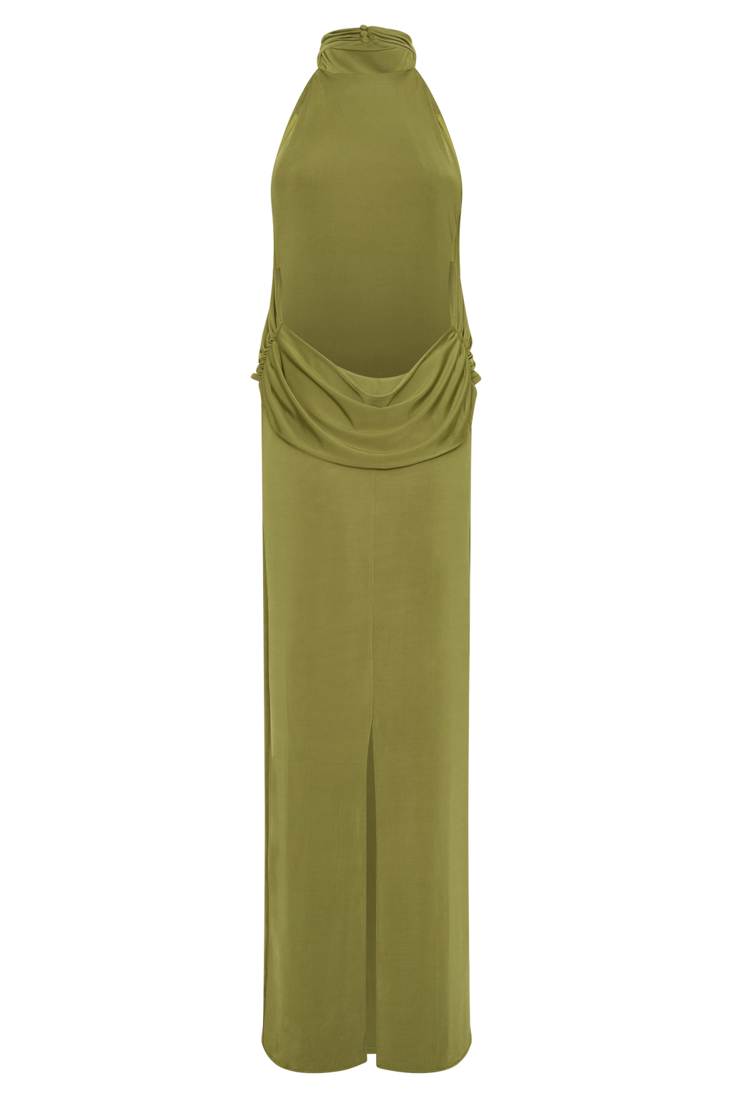 Joan Halter Neck Slinky Maxi Dress - Martini Olive