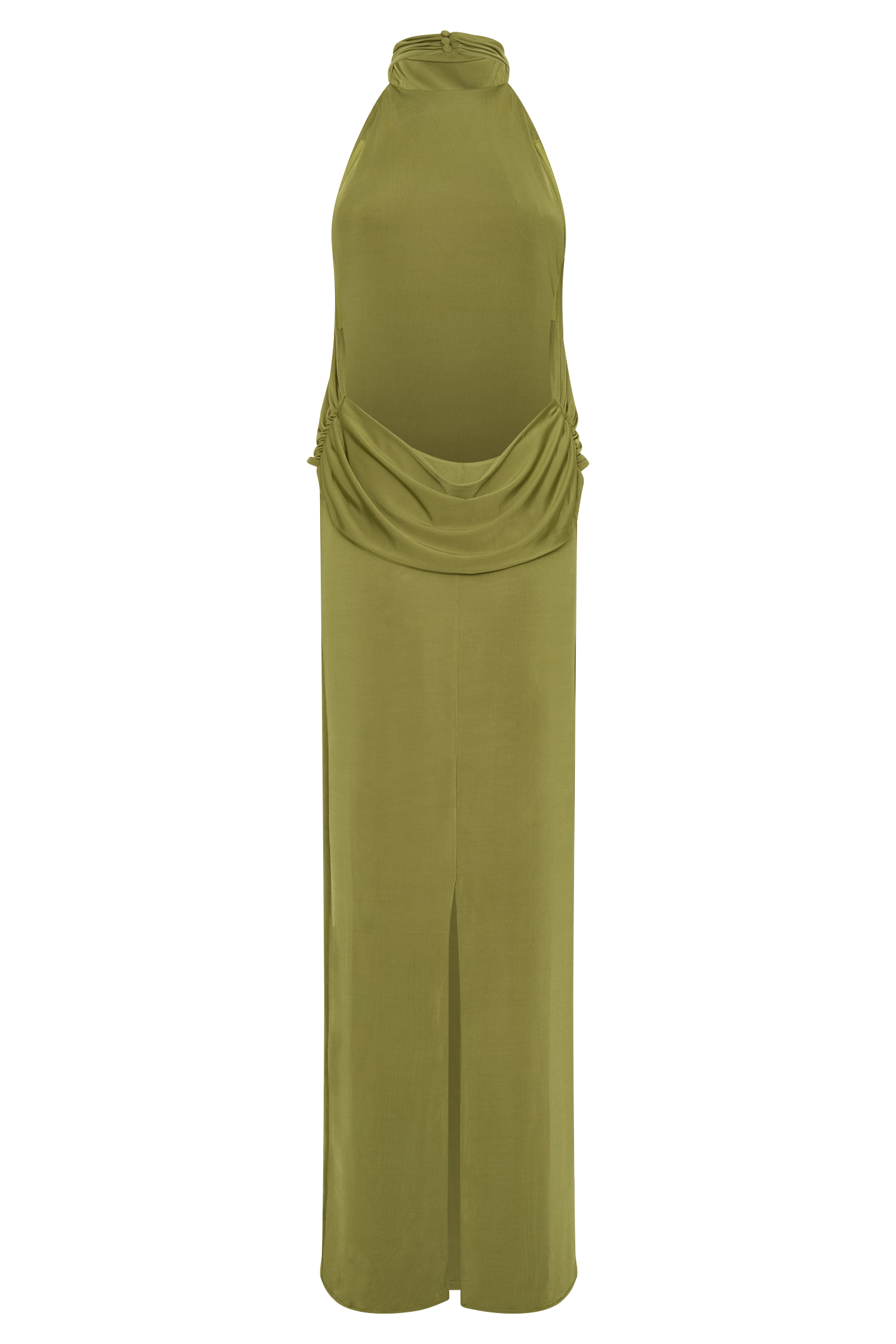 Joan Halter Neck Slinky Maxi Dress - Martini Olive