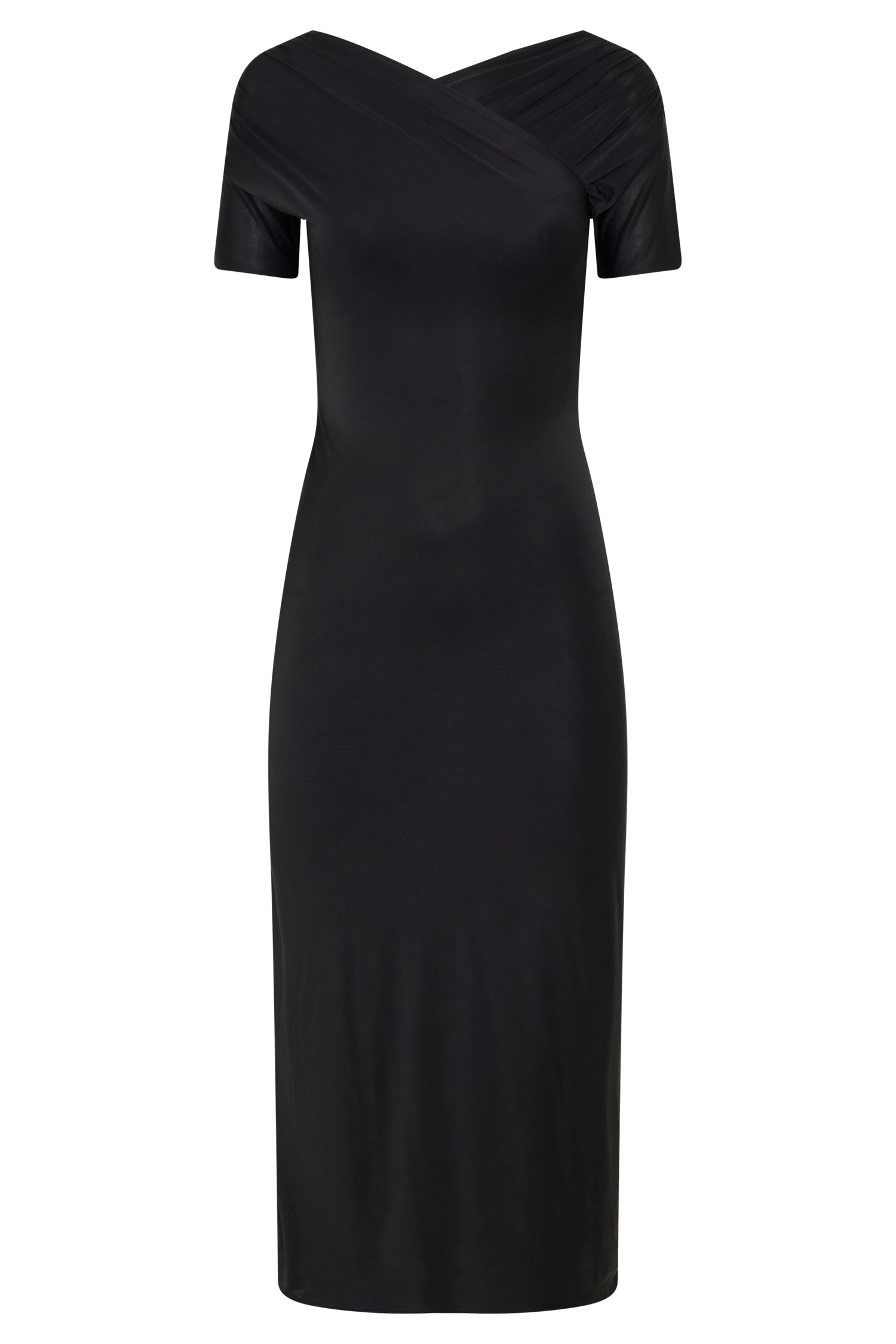 Junie Cross-Over Neck Slinky Maxi Dress - Black