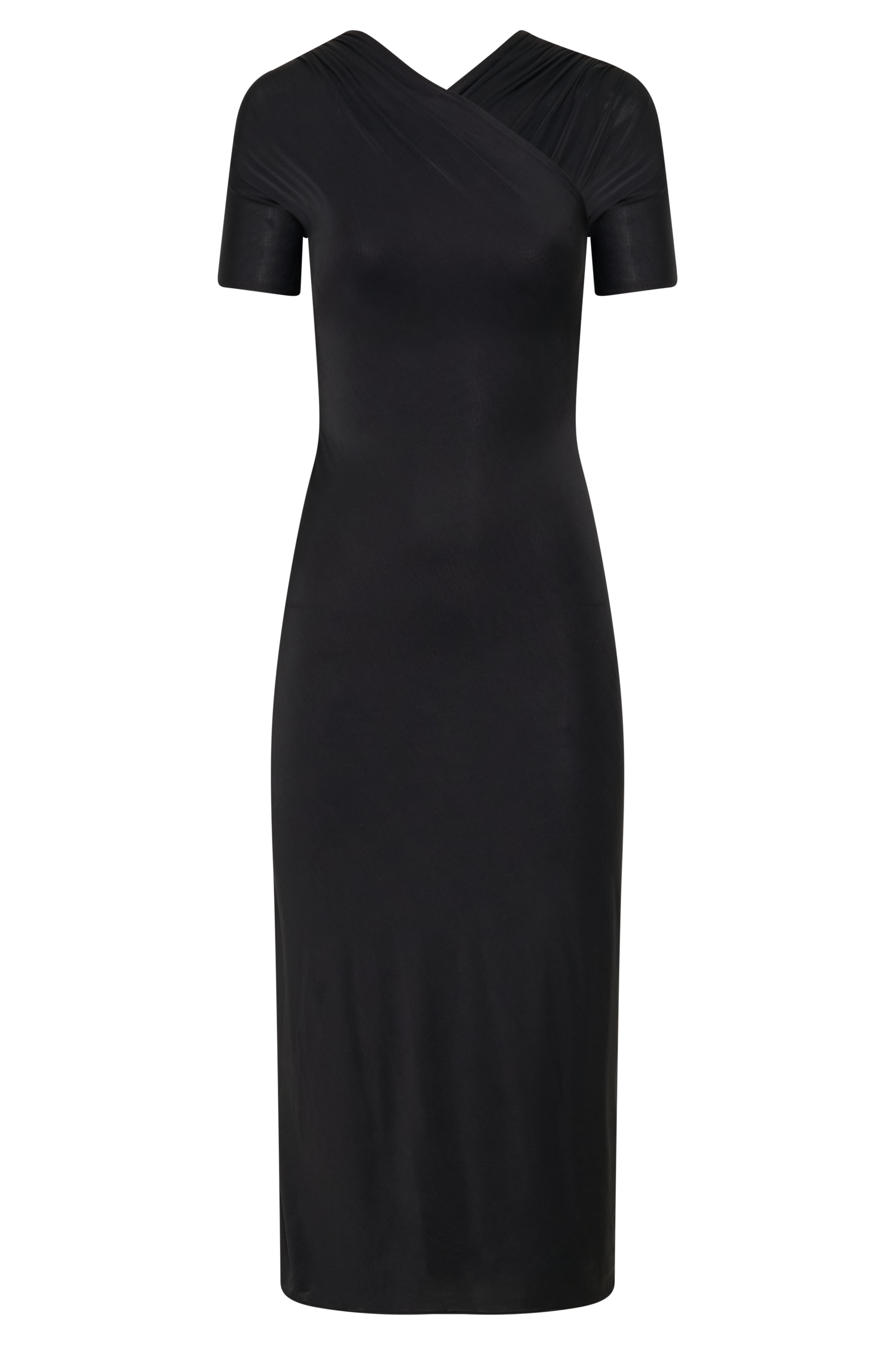 Junie Cross-Over Neck Slinky Maxi Dress - Black