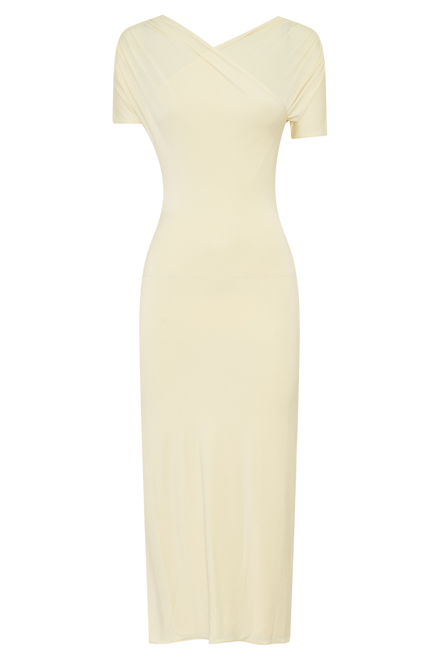 Junie Cross-Over Neck Slinky Maxi Dress - Lemon