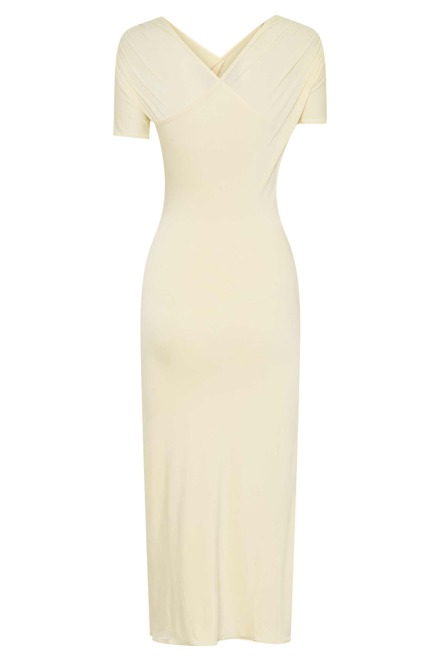 Junie Cross-Over Neck Slinky Maxi Dress - Lemon