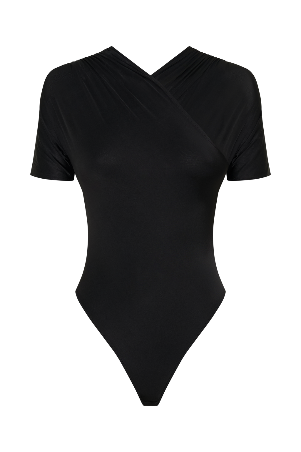 Junie Shortsleeve Cross-Over Bodysuit - Black