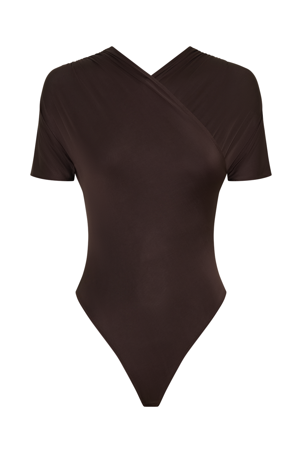 Junie Shortsleeve Cross-Over Bodysuit - Chocolate