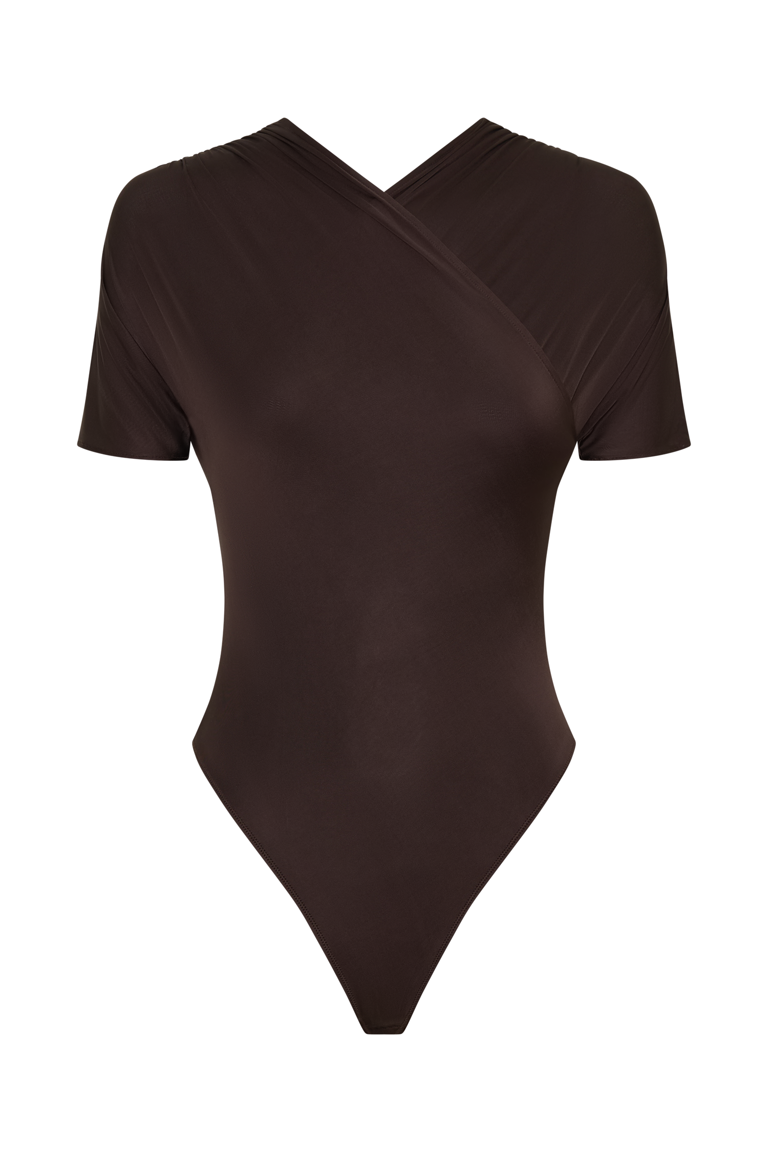 Junie Shortsleeve Cross-Over Bodysuit - Chocolate