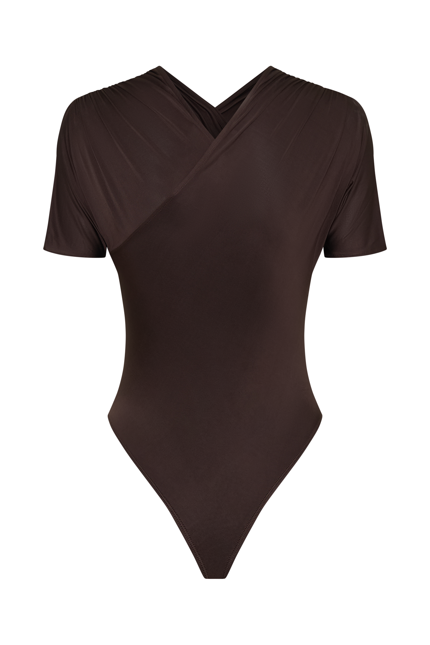 Junie Shortsleeve Cross-Over Bodysuit - Chocolate