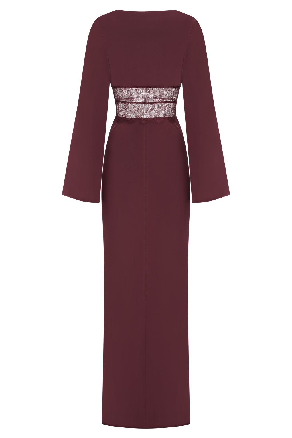 Kaya Long Sleeve Satin And Mesh Maxi Dress - Wine