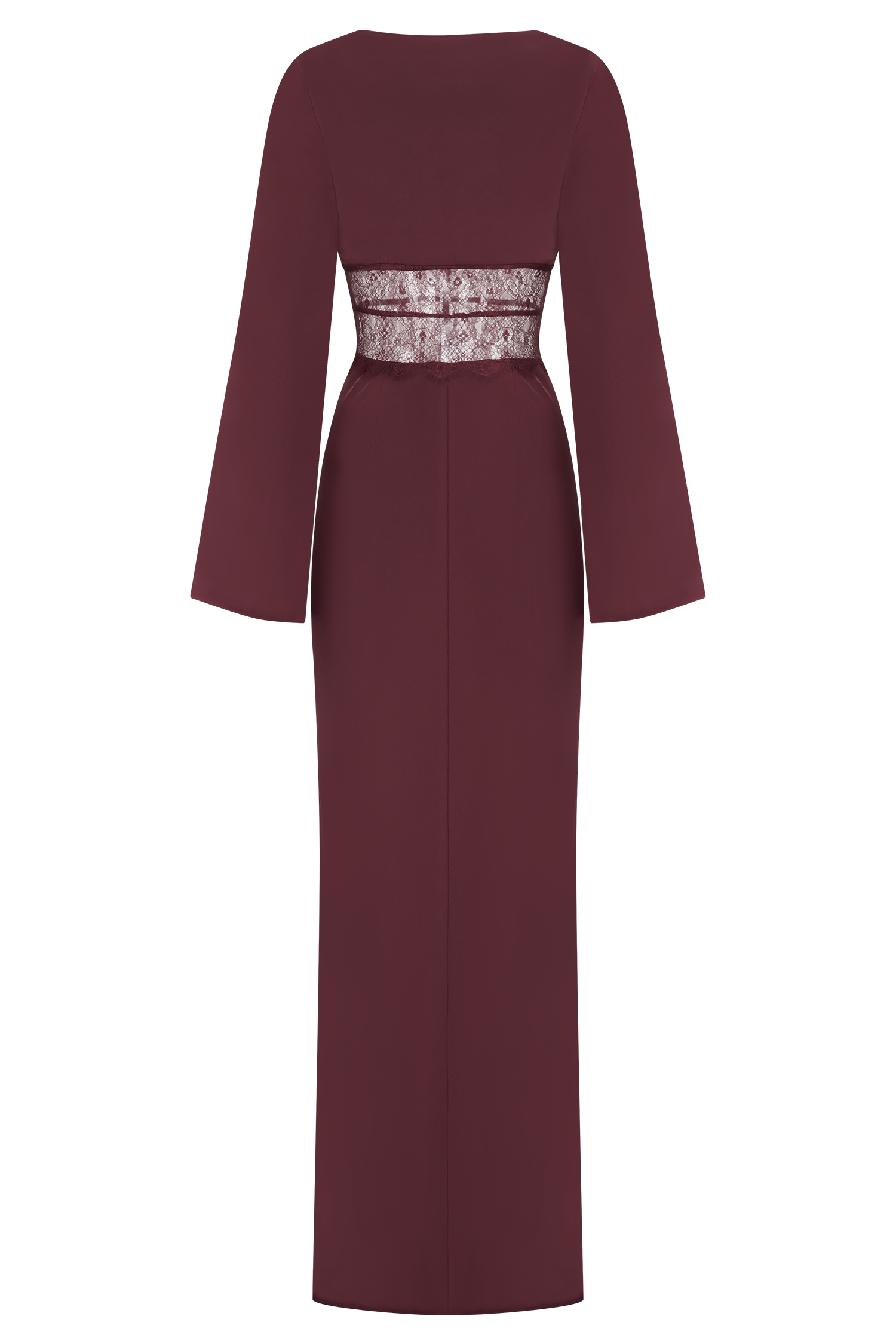 Kaya Long Sleeve Satin And Mesh Maxi Dress - Wine
