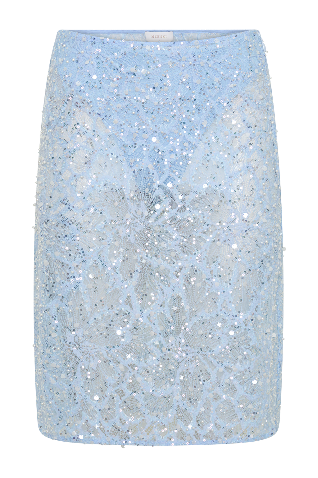 Kiara Pearl Beaded Midi Skirt - Powder Blue