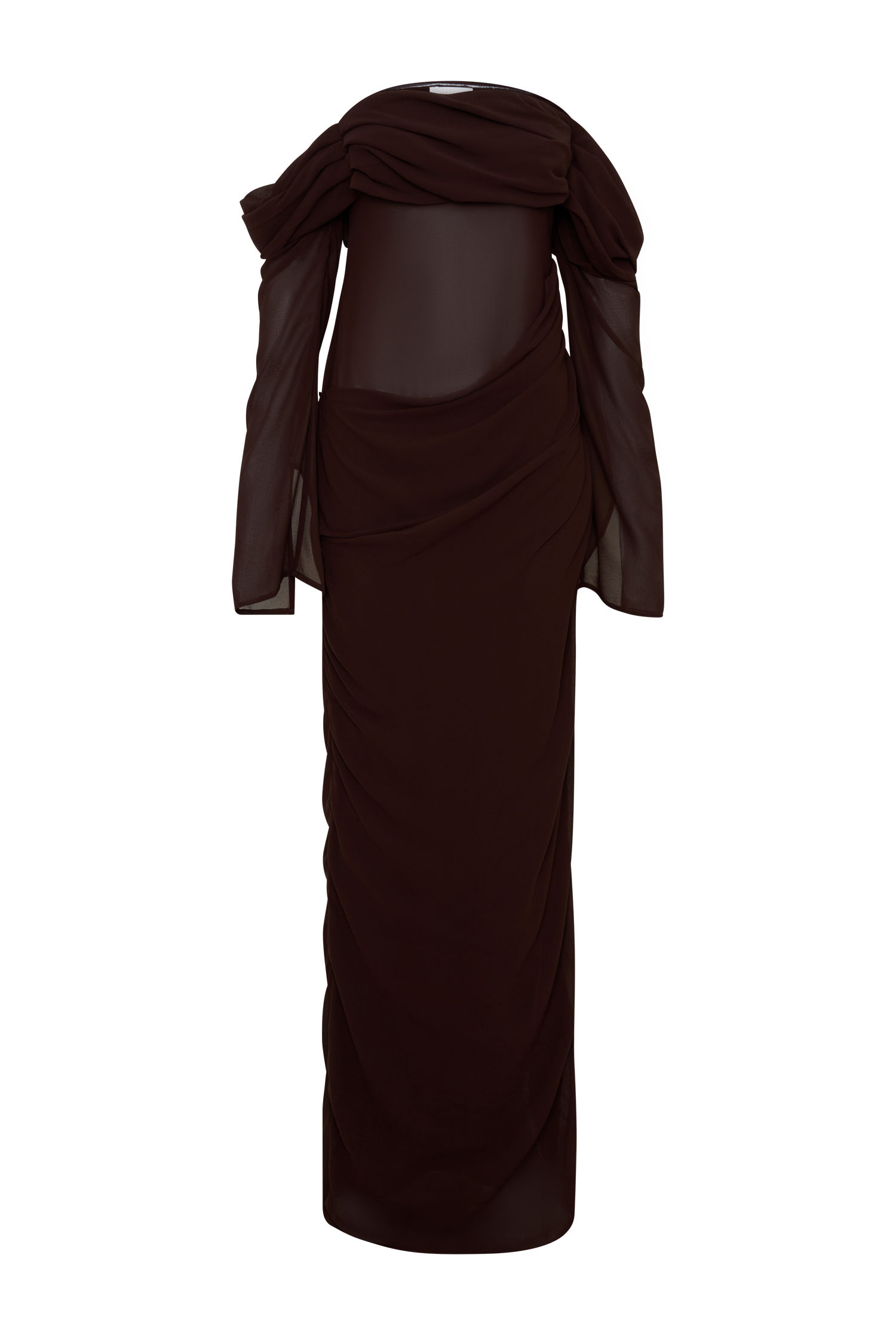 Kirsten Off Shoulder Chiffon Maxi Dress - Cacao Brown