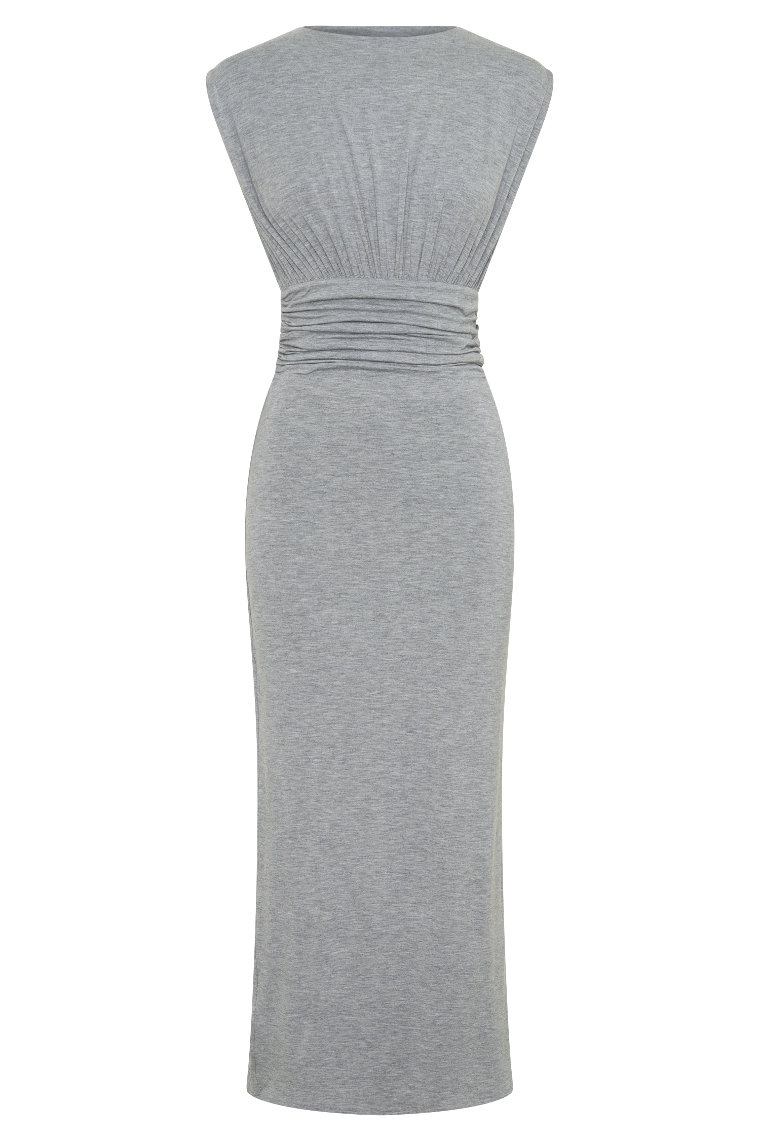 Kura Ruched Modal Sleeveless Midi Dress - Grey Marle