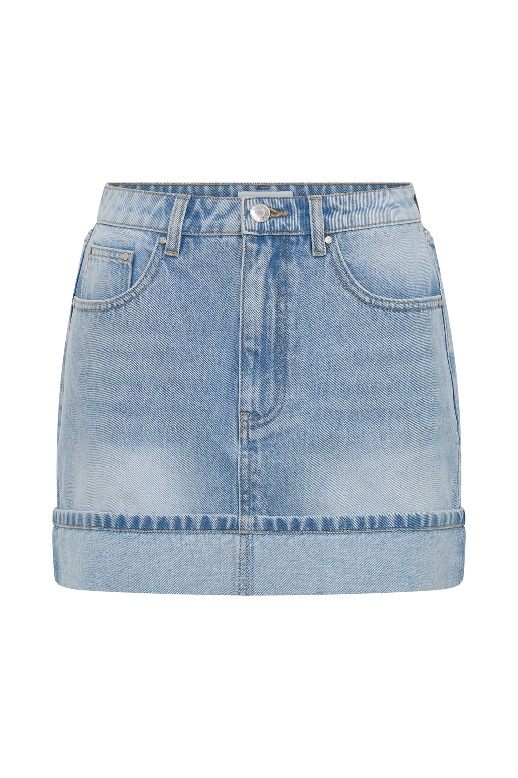 Lakoda Cuffed Denim Mini Skirt - Washed Light Blue