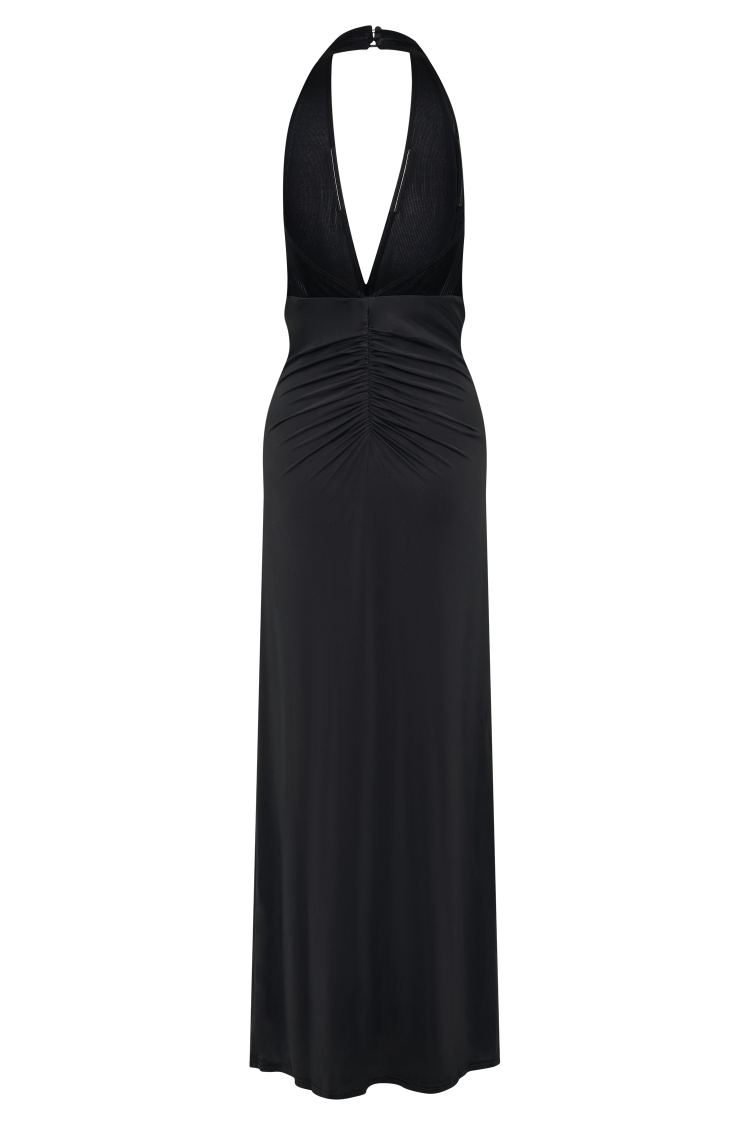 Lien Mesh Velvet Plunge Midi Dress - Black