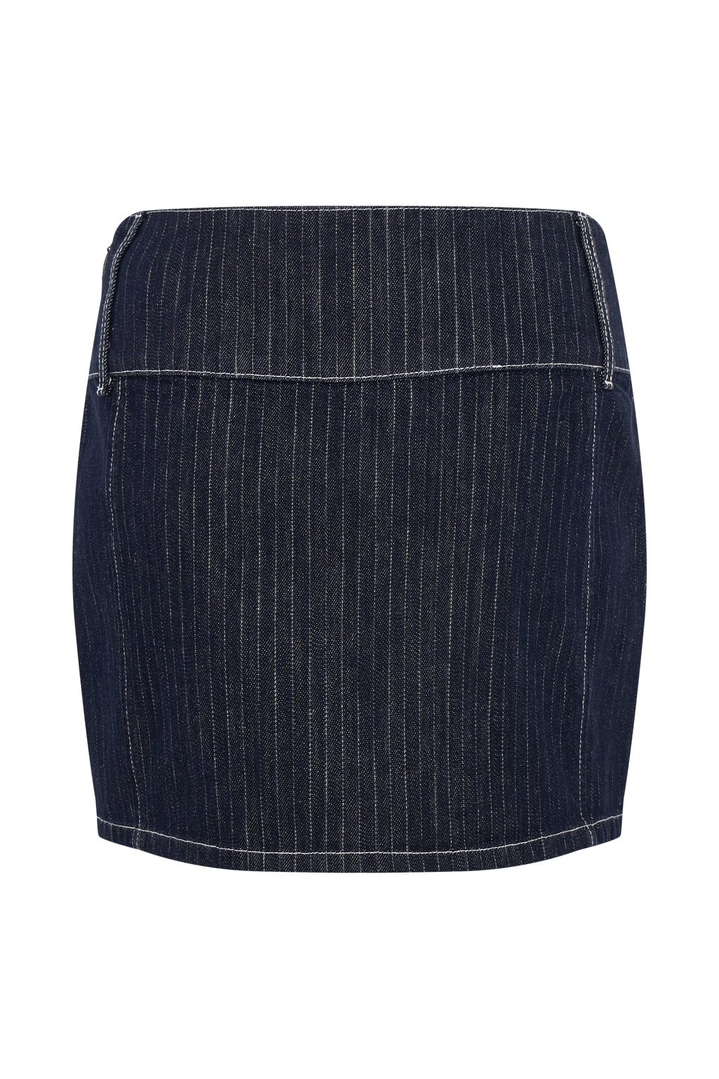 Loraine Mid Rise Denim Mini Skirt - Indigo Pinstripe