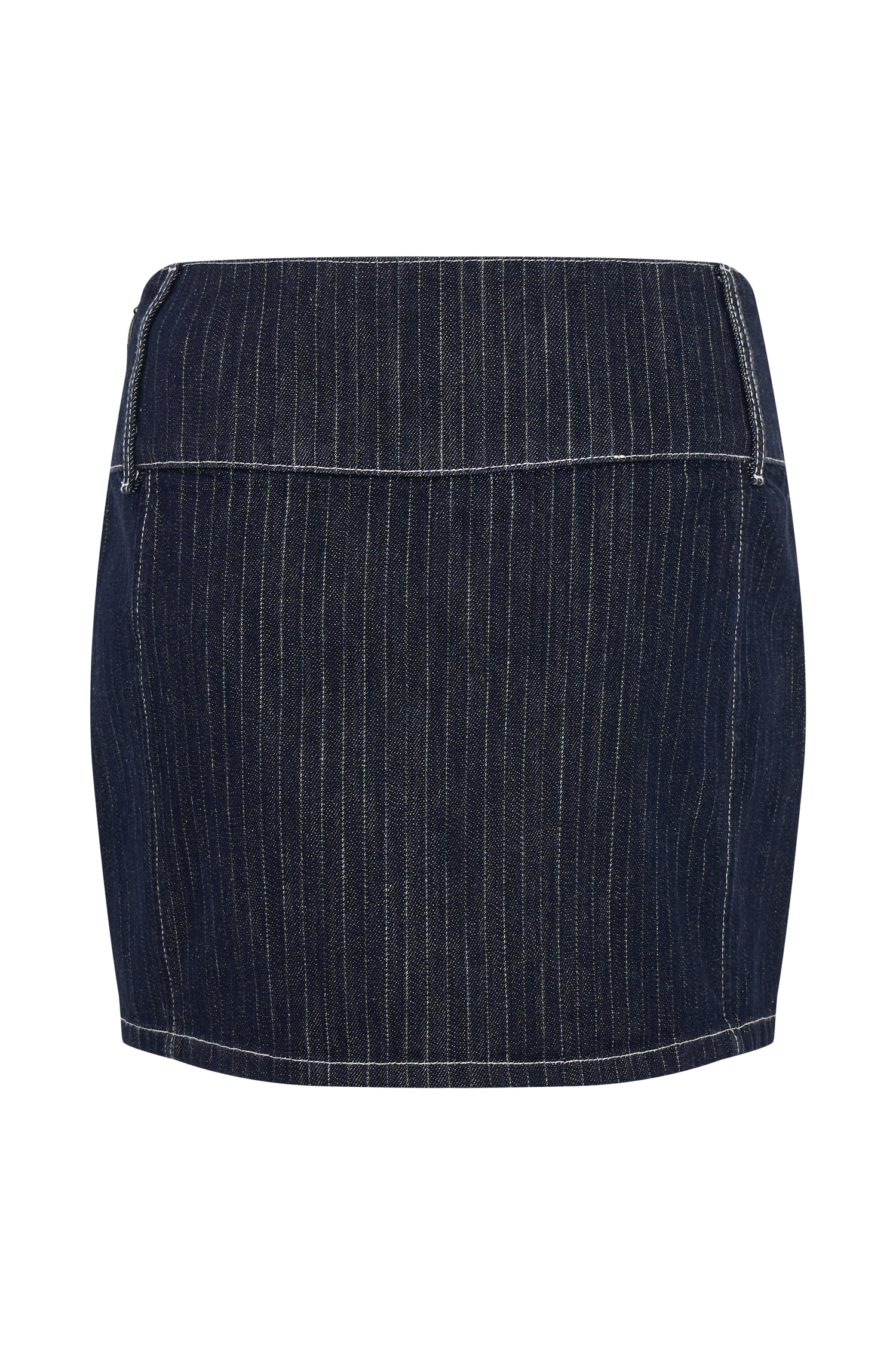 Loraine Mid Rise Denim Mini Skirt - Indigo Pinstripe