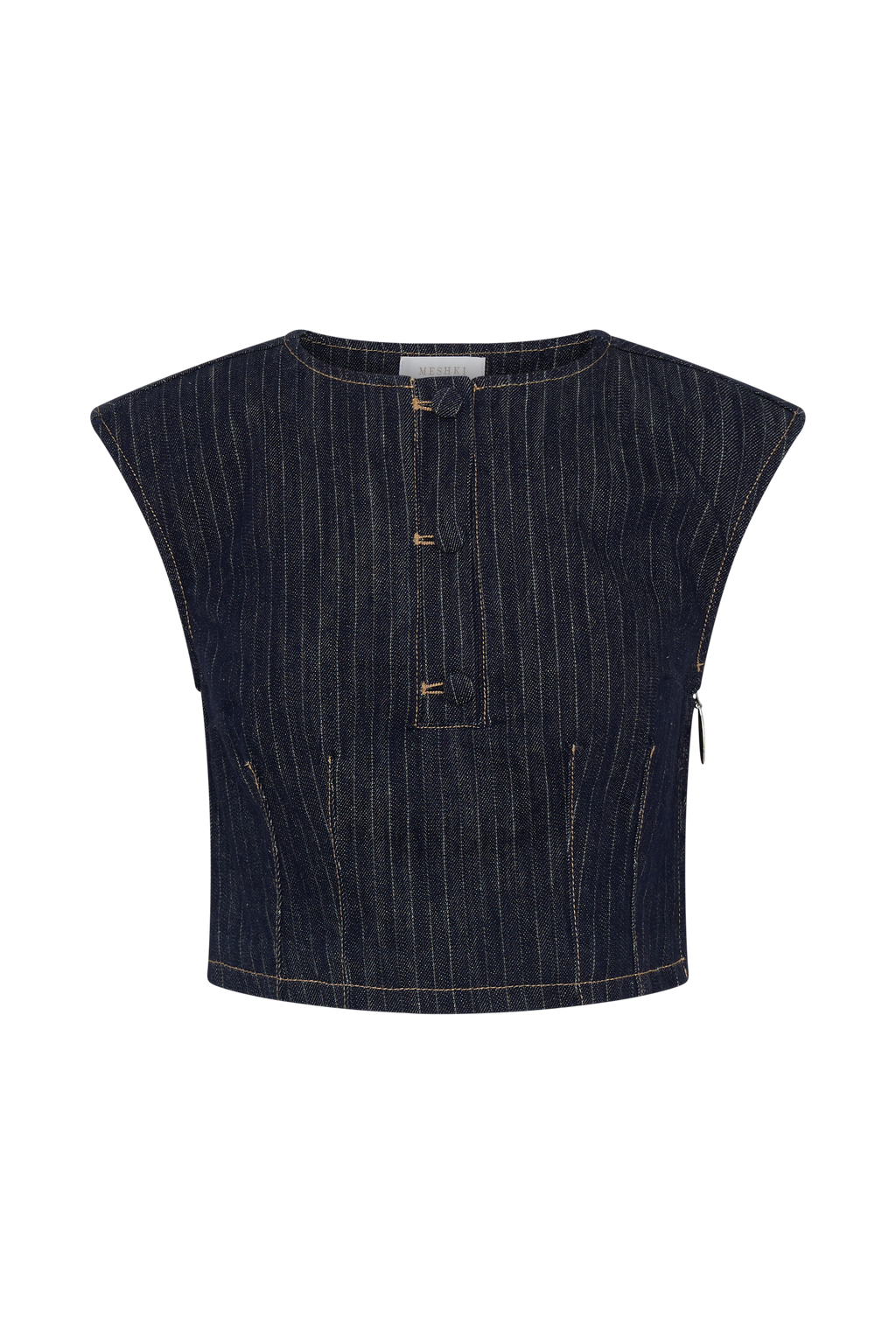 Loraine Sleeveless Denim Top - Indigo Pinstripe