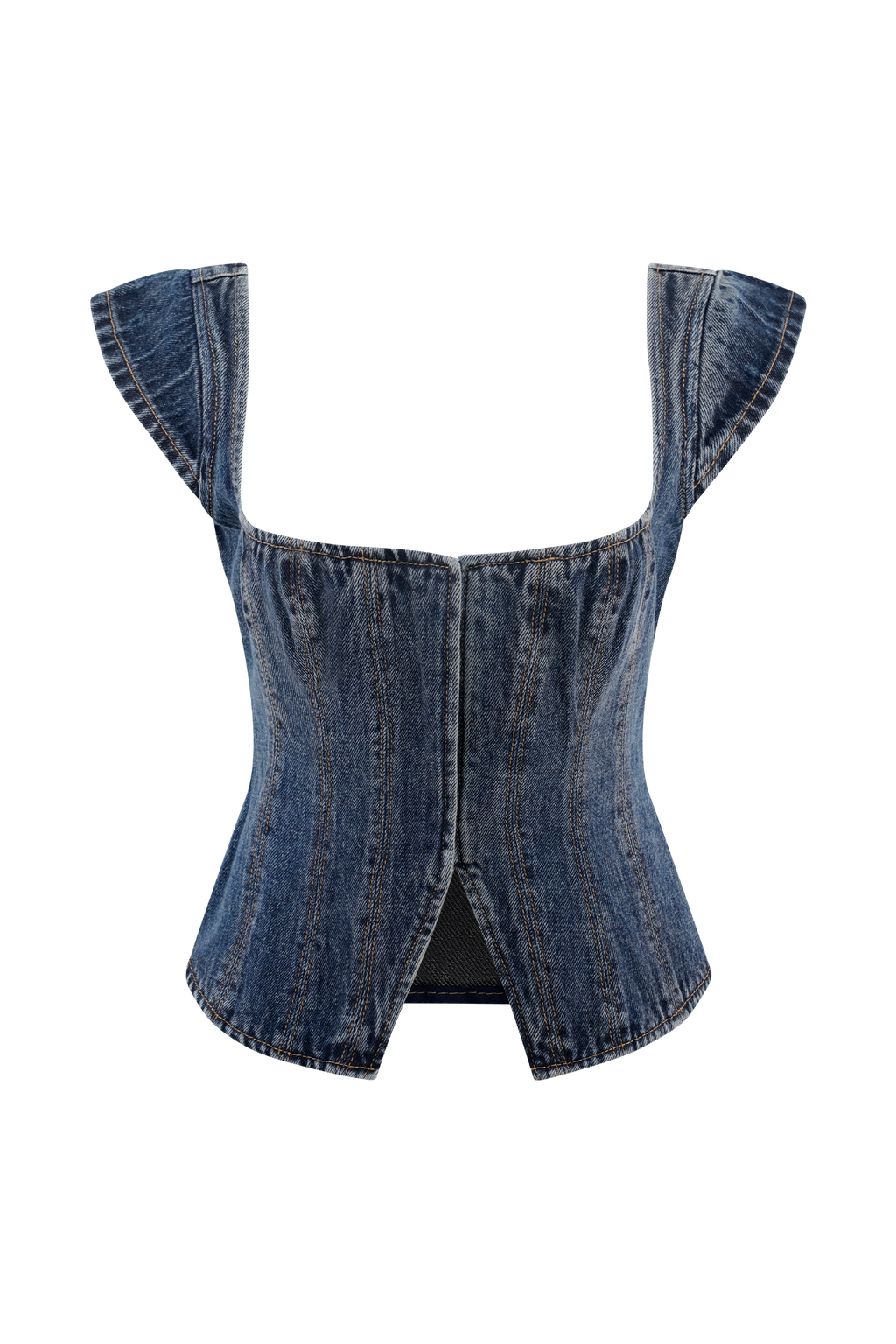 Loretta Cap Sleeve Denim Top - Washed Dark Blue