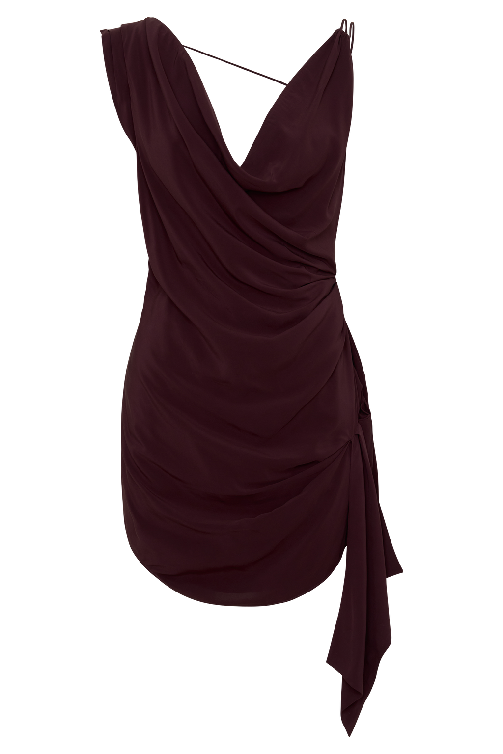 Lucile Cowl Drape Satin Mini Dress - Plum