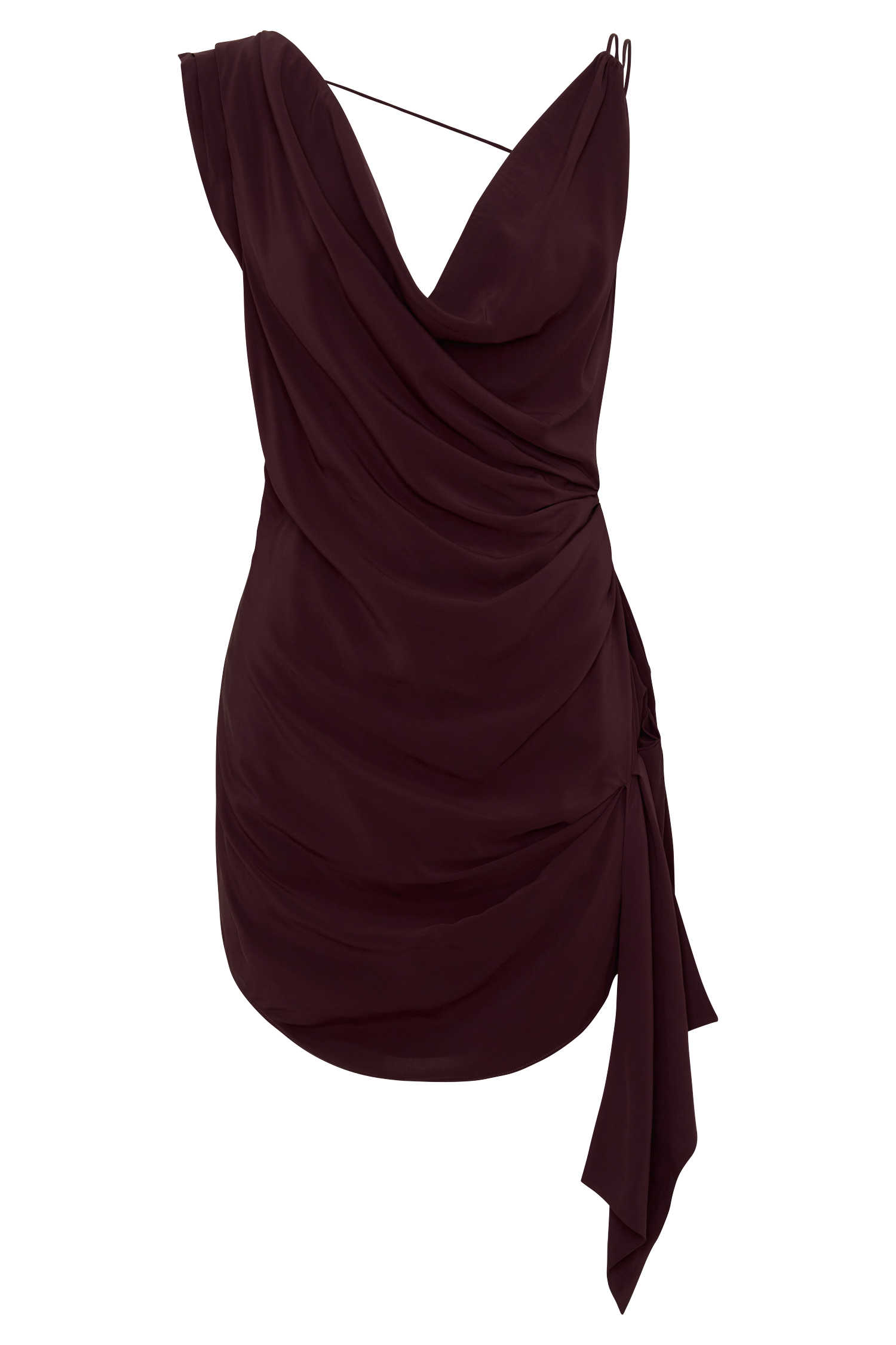 Lucile Cowl Drape Satin Mini Dress - Plum