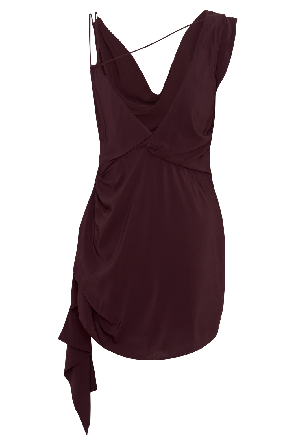 Lucile Cowl Drape Satin Mini Dress - Plum