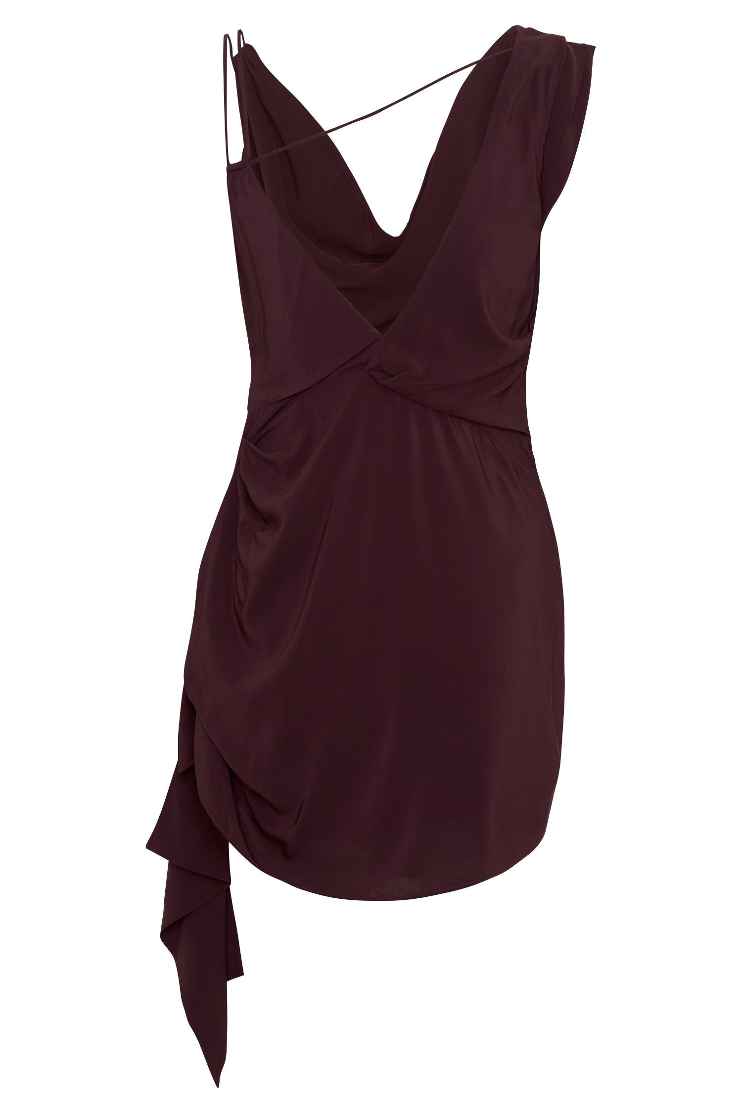 Lucile Cowl Drape Satin Mini Dress - Plum