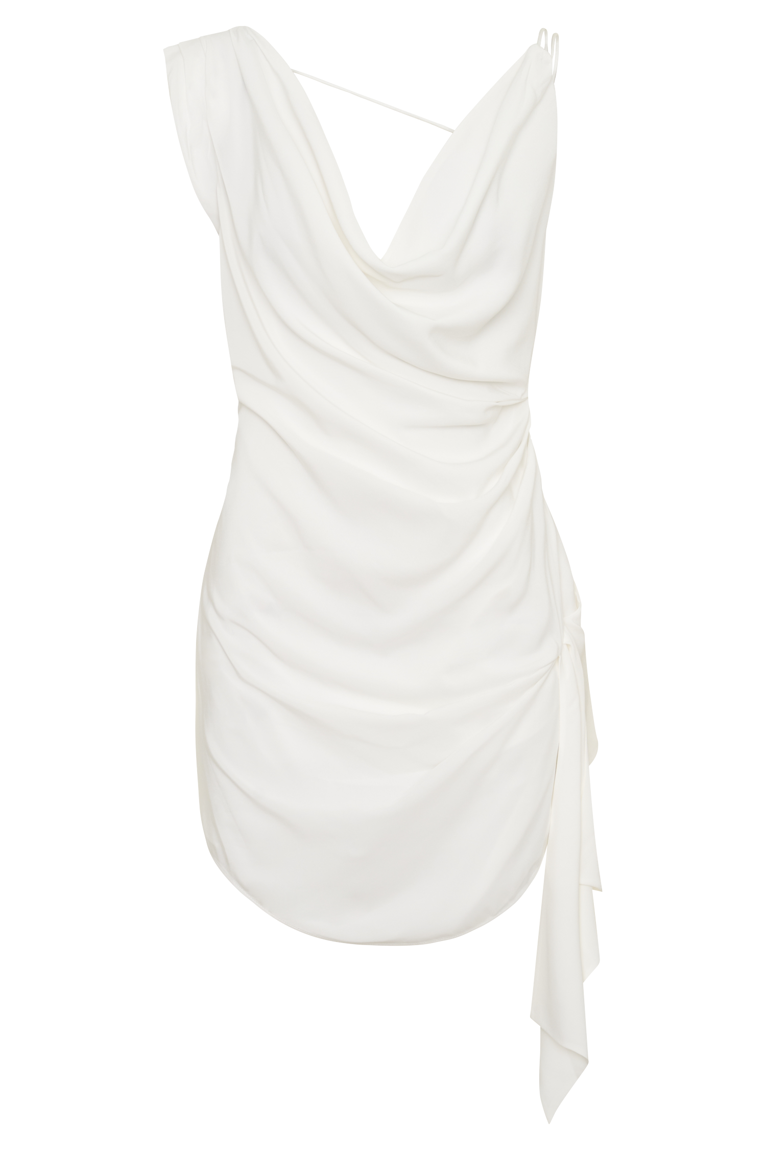 Lucile Cowl Drape Satin Mini Dress - White