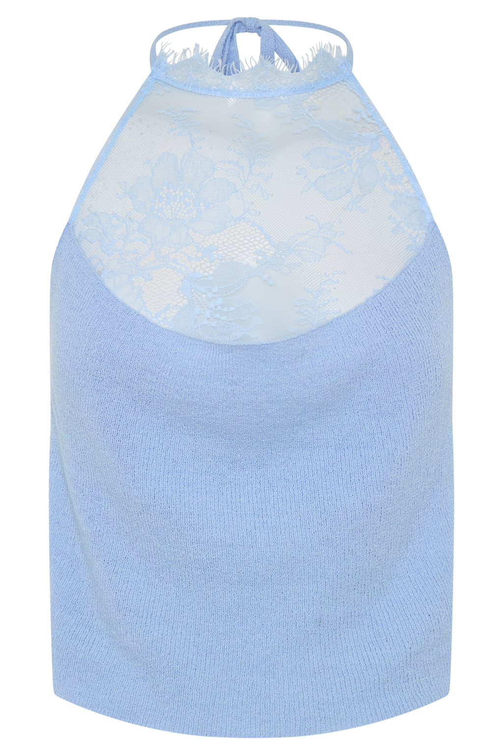 Lucy Lace And Knit Halter Top - Cornflower Blue