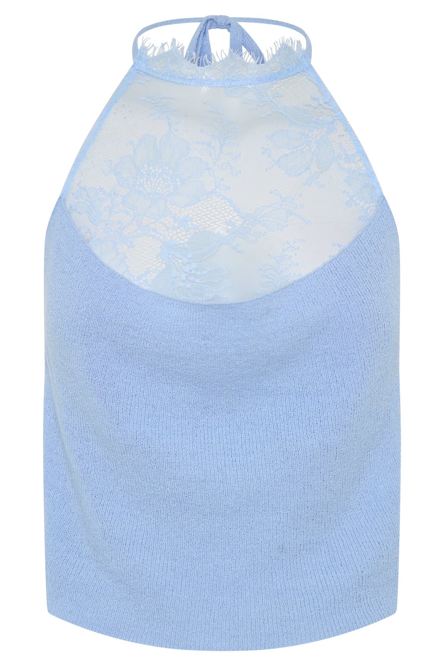 Lucy Lace And Knit Halter Top - Cornflower Blue