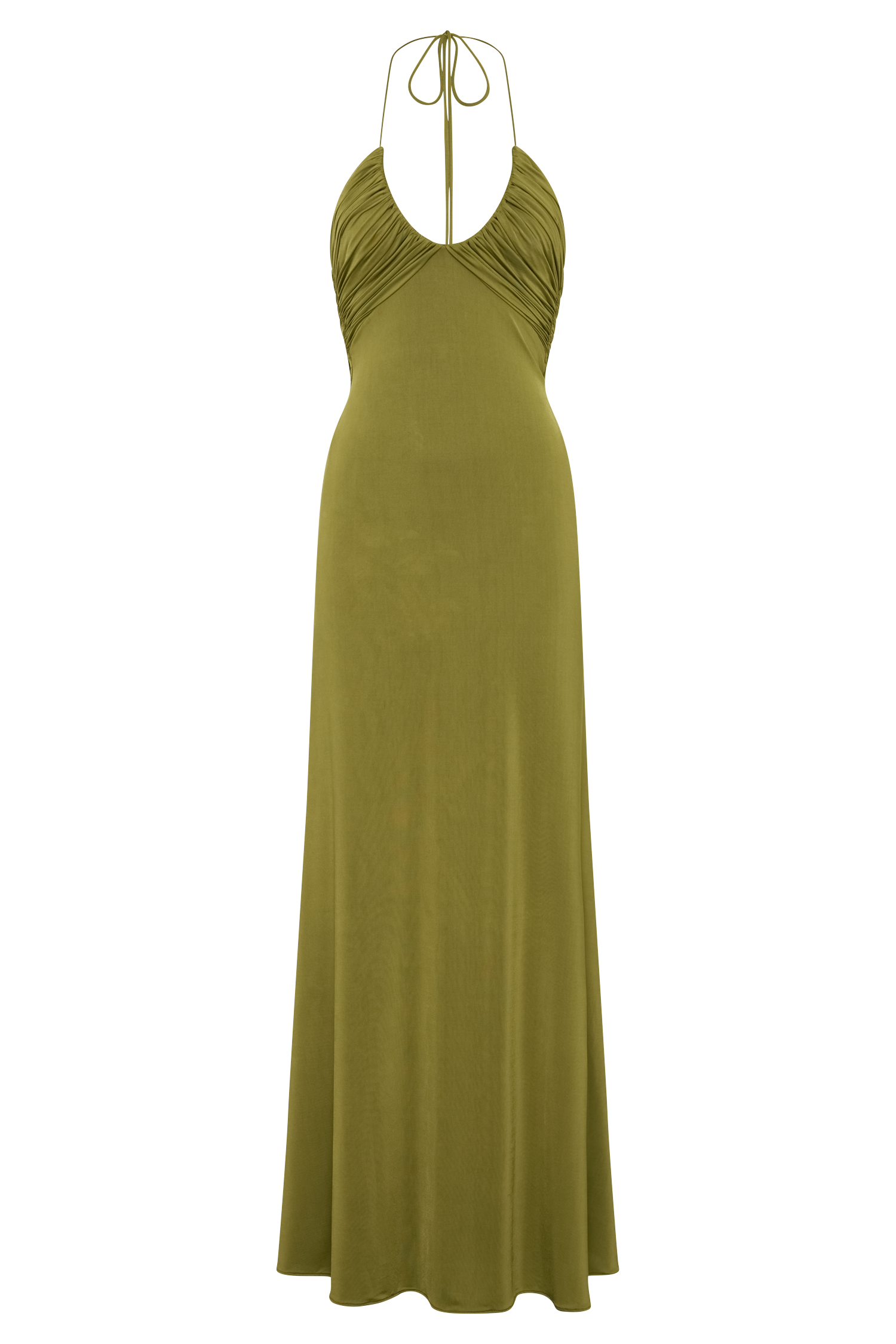 Maely Gathered Slinky Maxi Dress - Olive