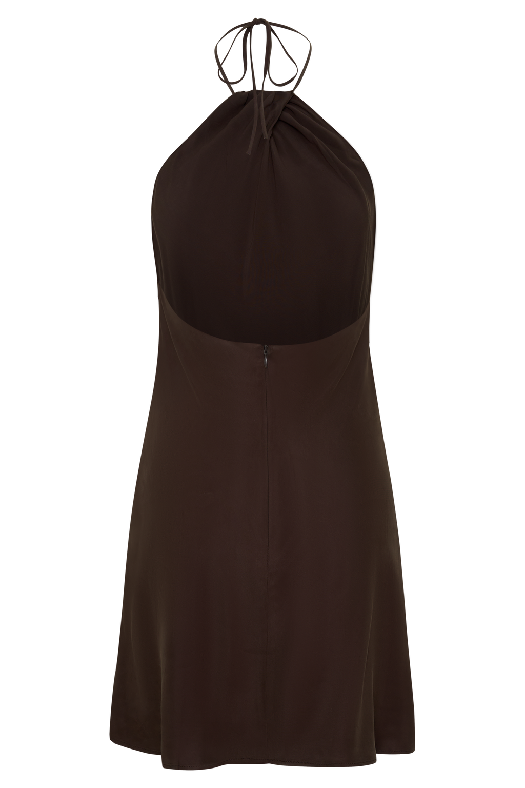 Maggie Cupro Halter Mini Dress - Dark Chocolate