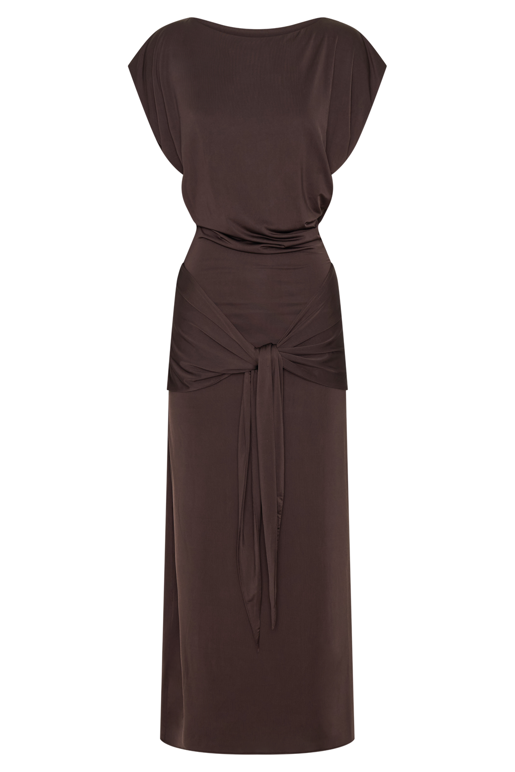 Maiara Shortsleeve Slinky Tie Maxi Dress - Chocolate