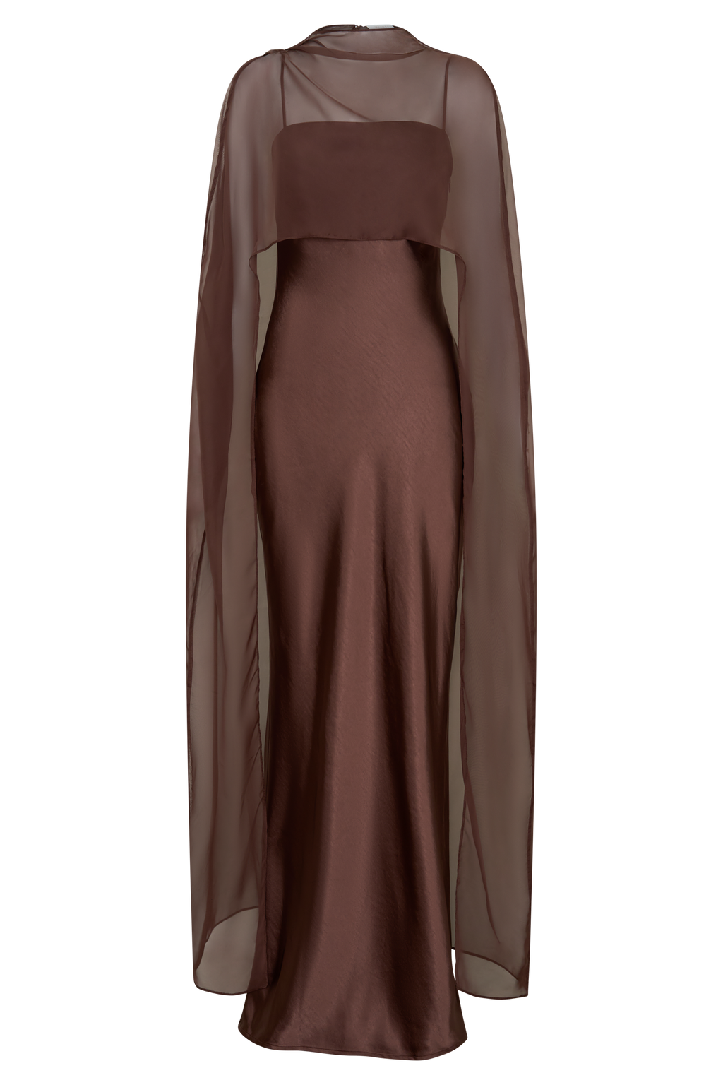 Martinne Chiffon Cape Maxi Dress - Mocha