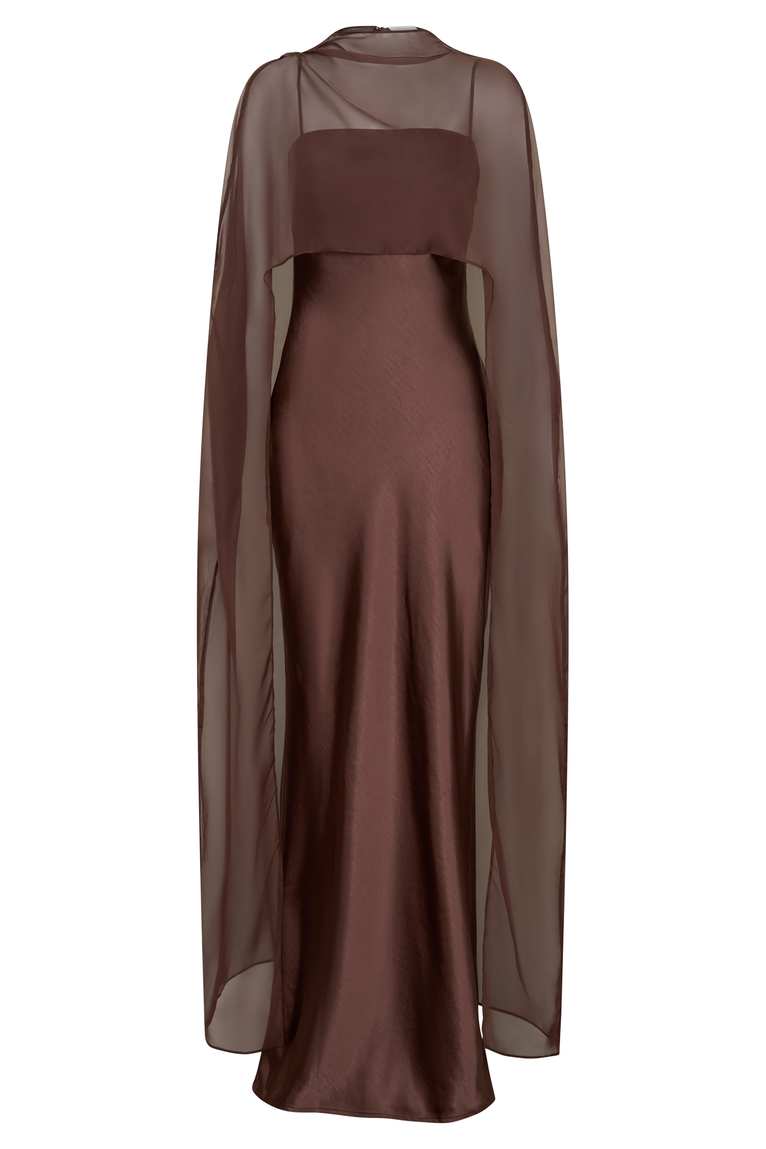 Martinne Chiffon Cape Maxi Dress - Mocha